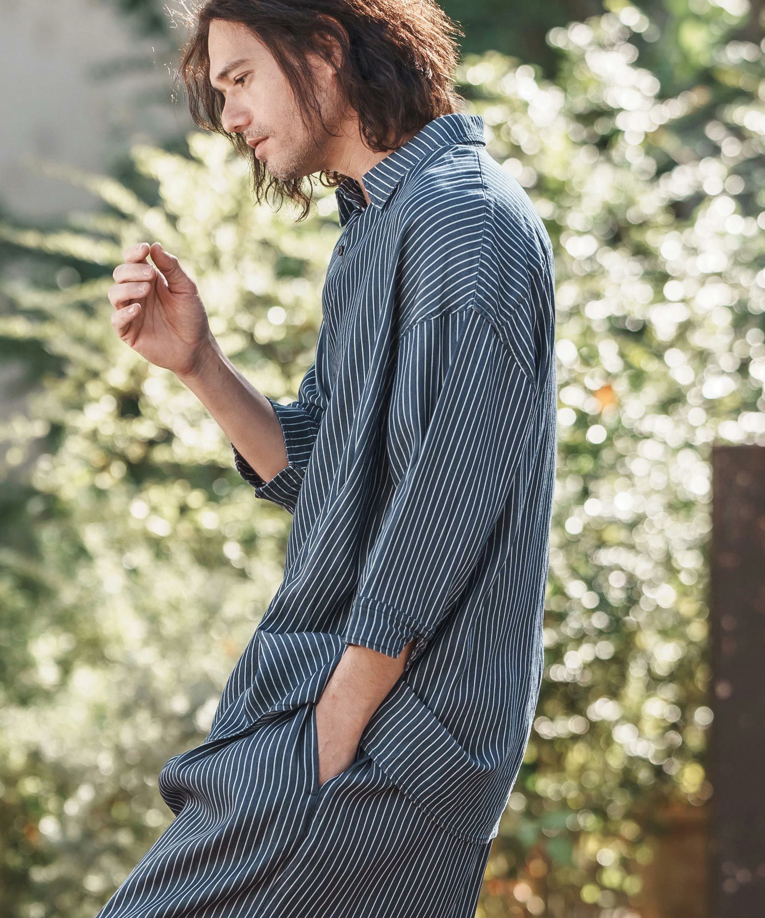 CAMBIO(カンビオ)】Silky Stripe Denim Band Collar Skipper 3-4