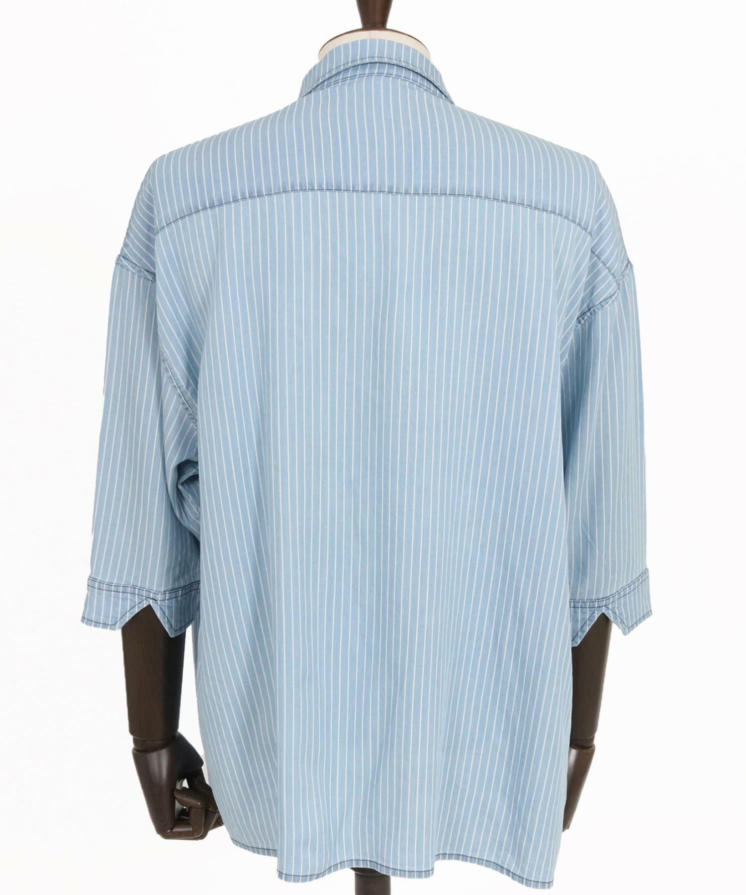 CAMBIO(カンビオ)】Silky Stripe Denim Band Collar Skipper 3-4