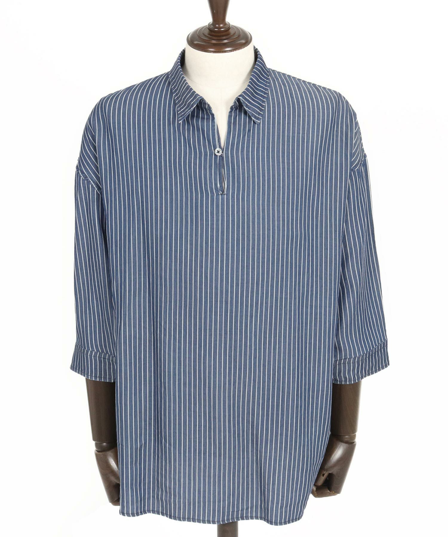 CAMBIO(カンビオ)】Silky Stripe Denim Band Collar Skipper 3-4