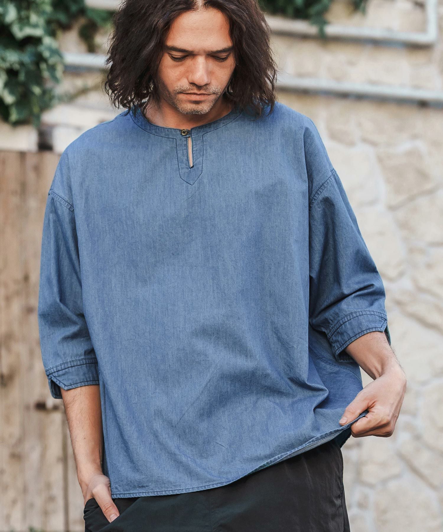 30%OFF【CAMBIO(カンビオ)】Silky Denim 3-4 Sleeve Skipper Pullover