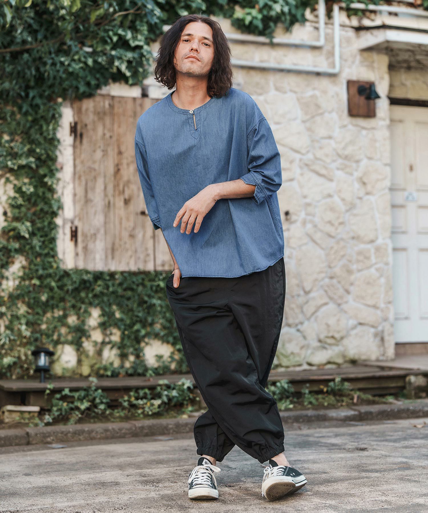 30%OFF【CAMBIO(カンビオ)】Silky Denim 3-4 Sleeve Skipper Pullover