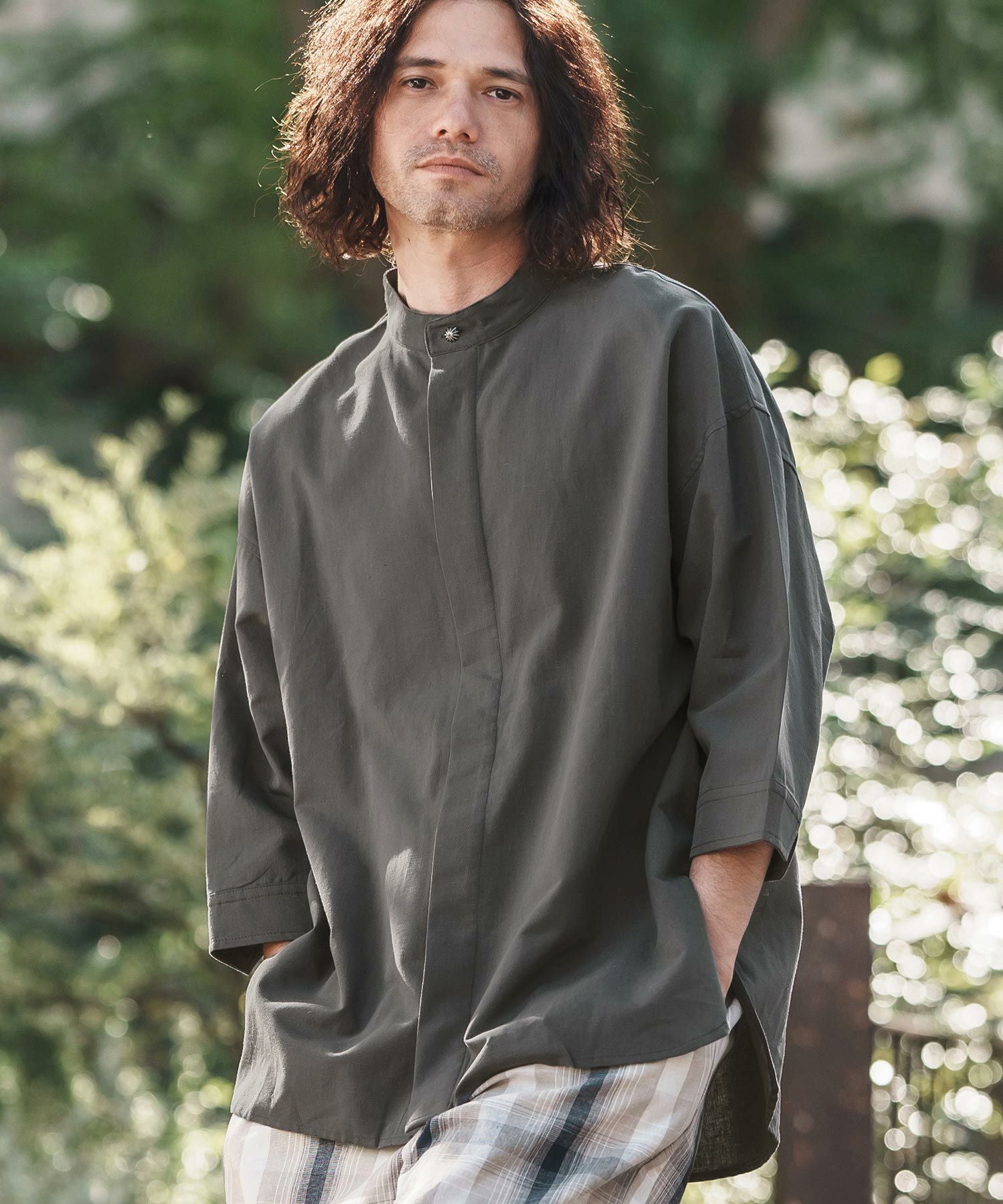 CAMBIO(カンビオ)】Silky Cotton Linen Band Collar Fly Front 3-4