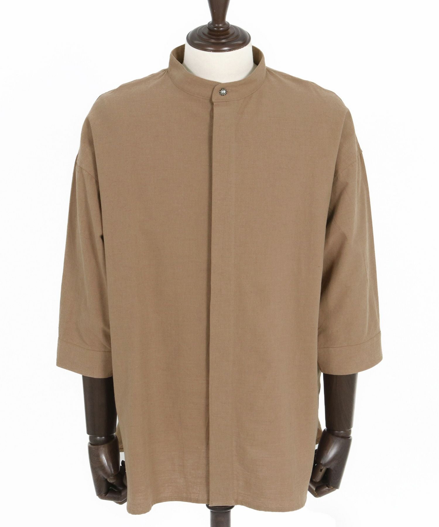 30%OFF【CAMBIO(カンビオ)】Silky Cotton Linen Band Collar Fly Front