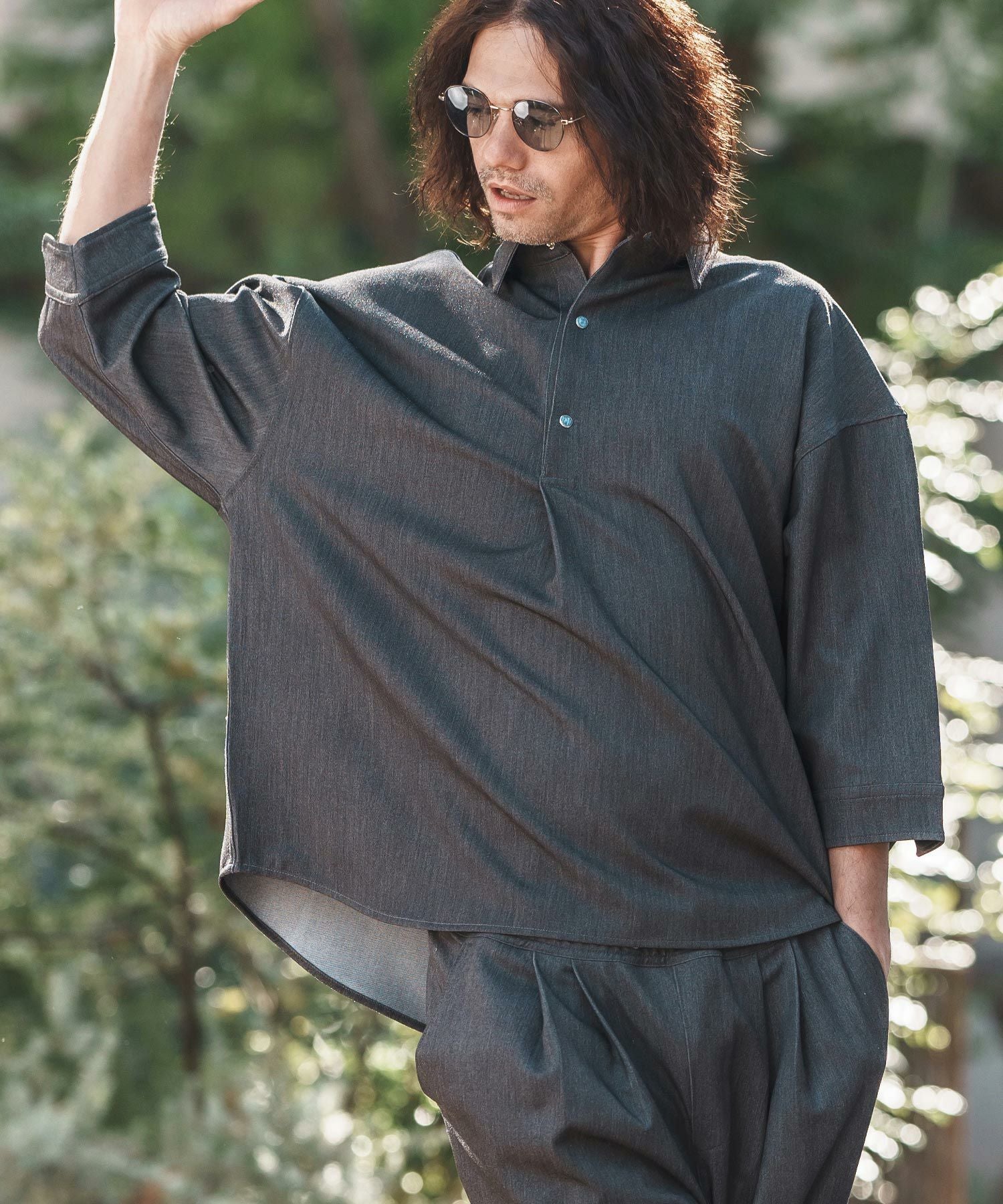 CAMBIO(カンビオ)】Silky Denim Cuffs Rib Skipper Pullover Shirts