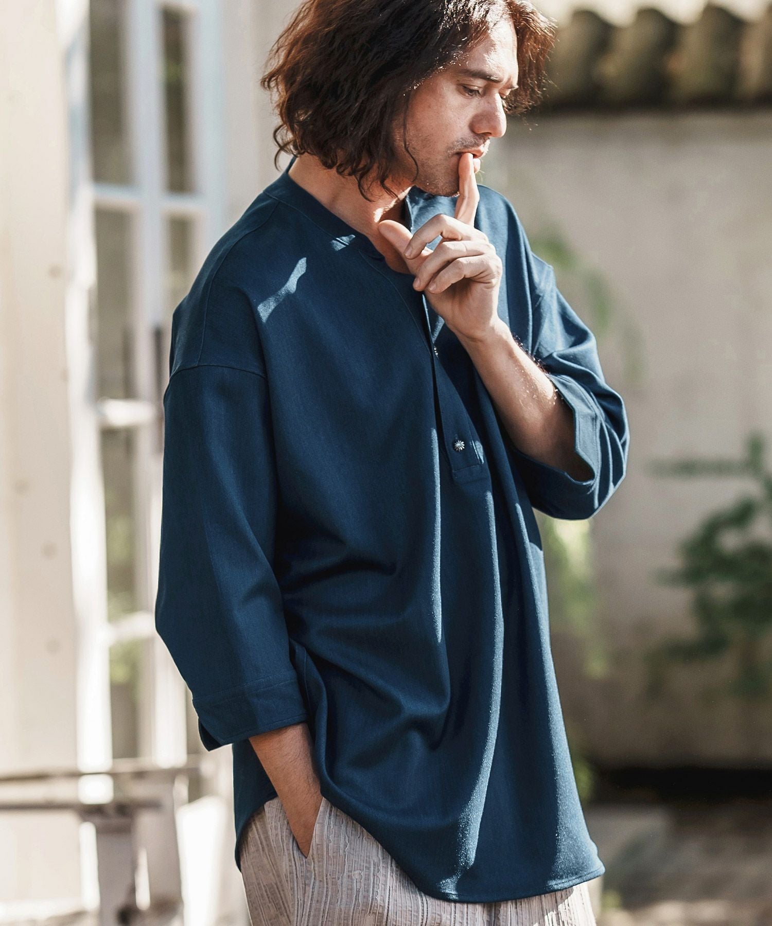 30%OFF【CAMBIO(カンビオ)】Denim Like Drape Henley Neck Concho