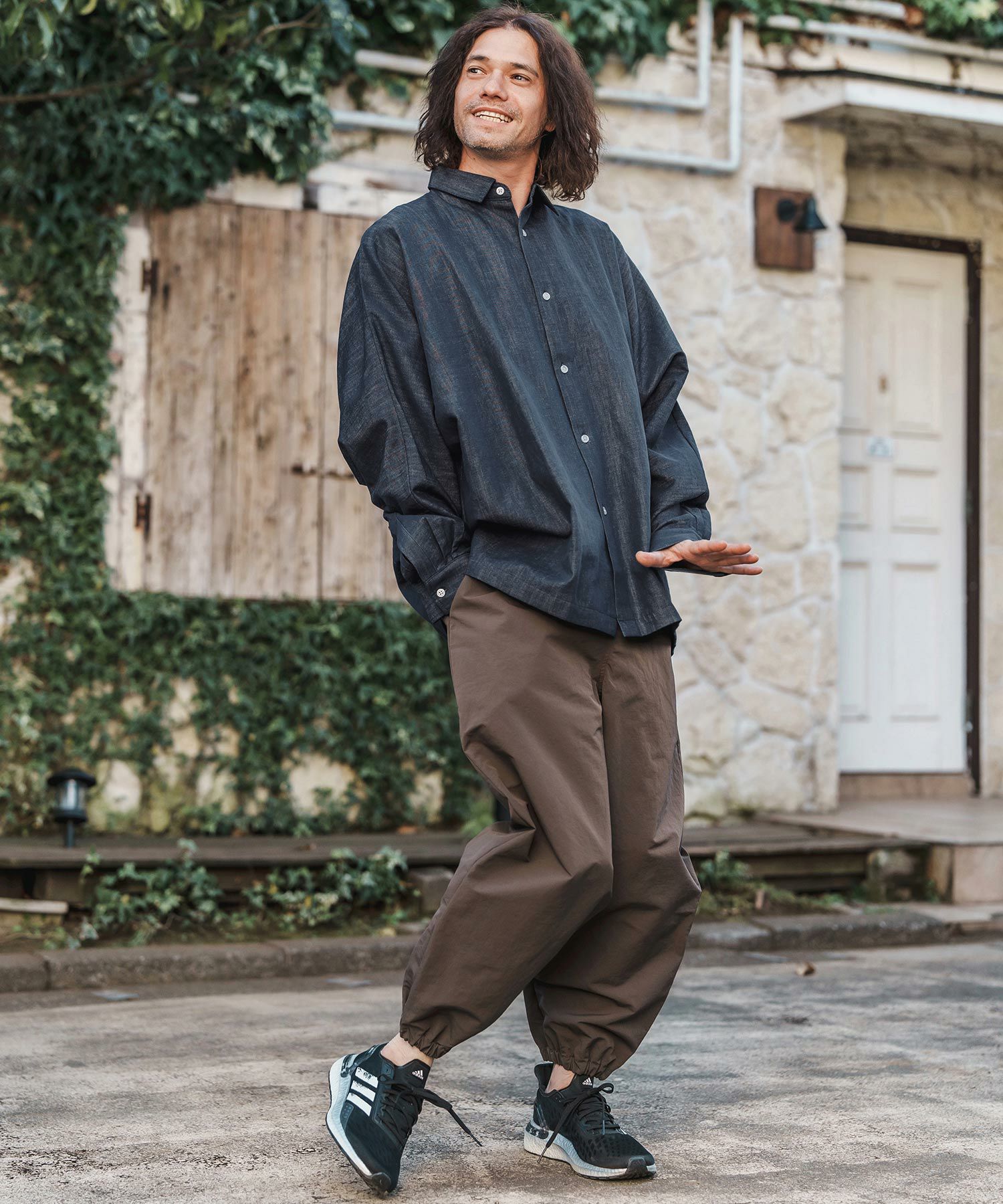 スリーブシャツ、デニムパンツ CAMBIO(カンビオ)】ルーズシルエットドルマンスリーブデニムシャツ(CMB