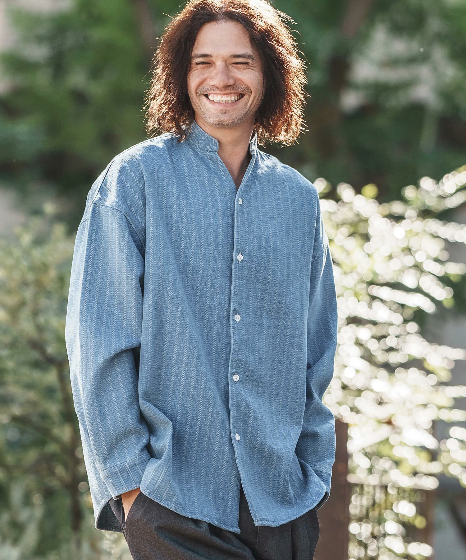 トップス RINGO CAMBIO(カンビオ)】Silky Denim Cuffs Rib Skipper Pullover Shirts