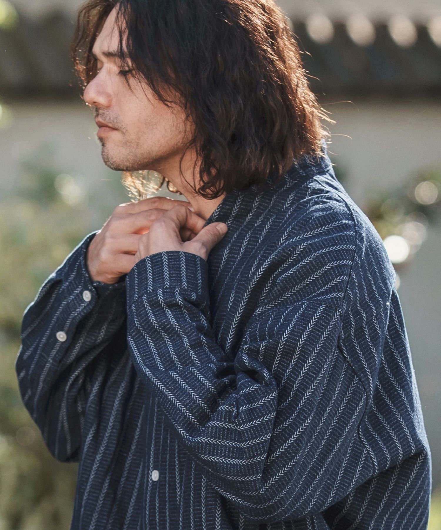 CAMBIO(カンビオ)】Herringbone Stripe Jacquard Denim Band Collar