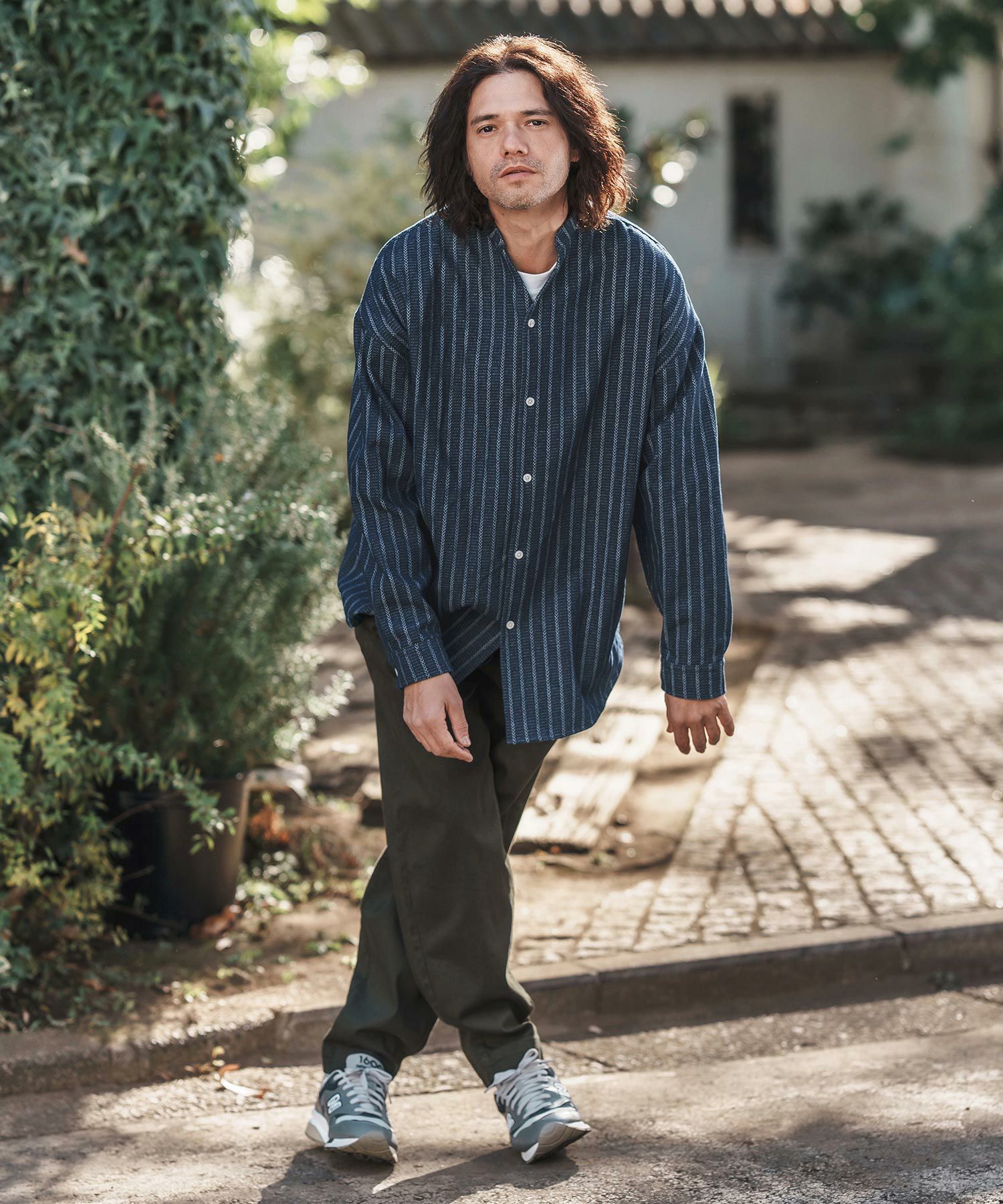 CAMBIO(カンビオ)】Herringbone Stripe Jacquard Denim Band Collar