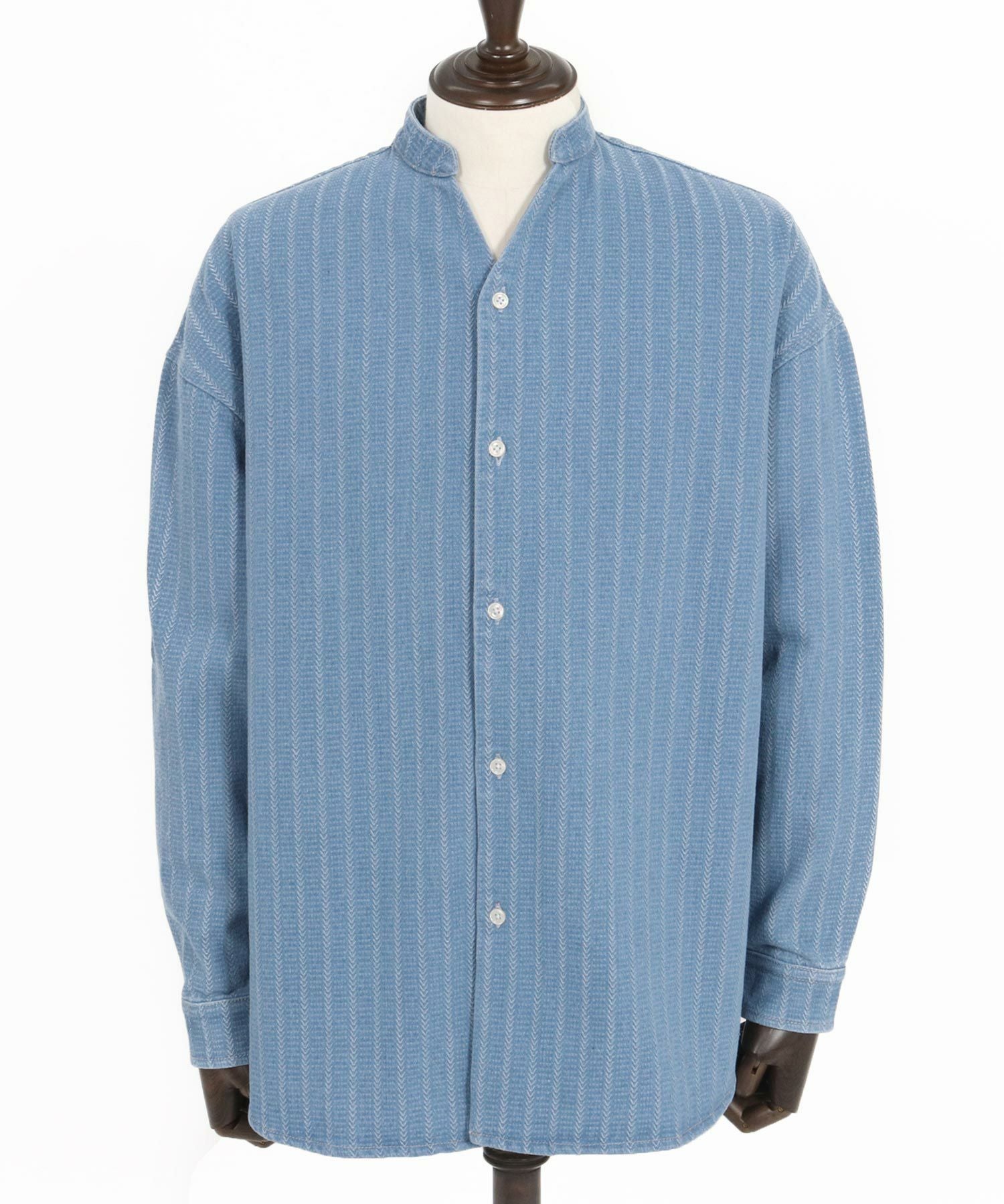CAMBIO(カンビオ)】Herringbone Stripe Jacquard Denim Band Collar