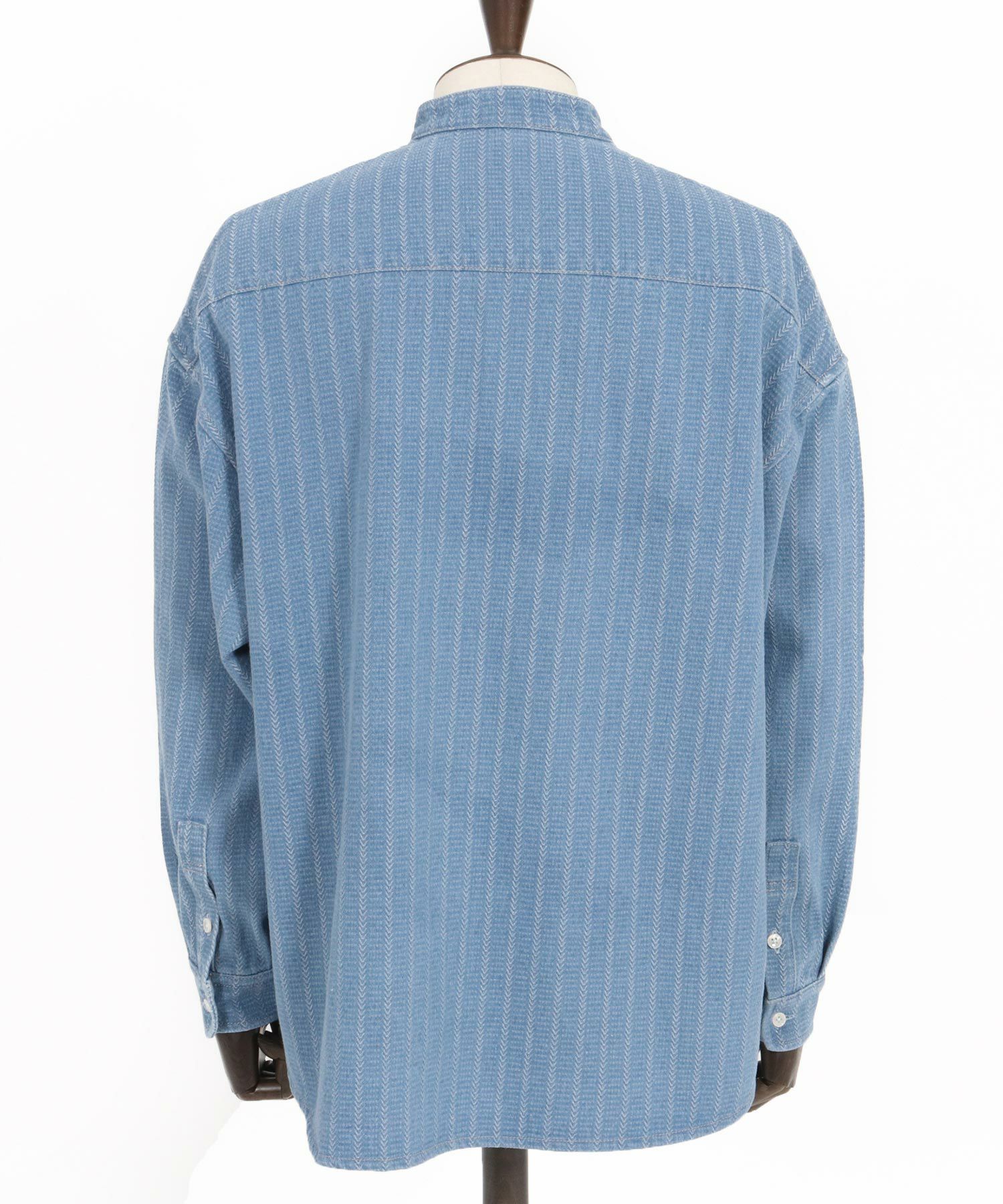 CAMBIO(カンビオ)】Herringbone Stripe Jacquard Denim Band Collar