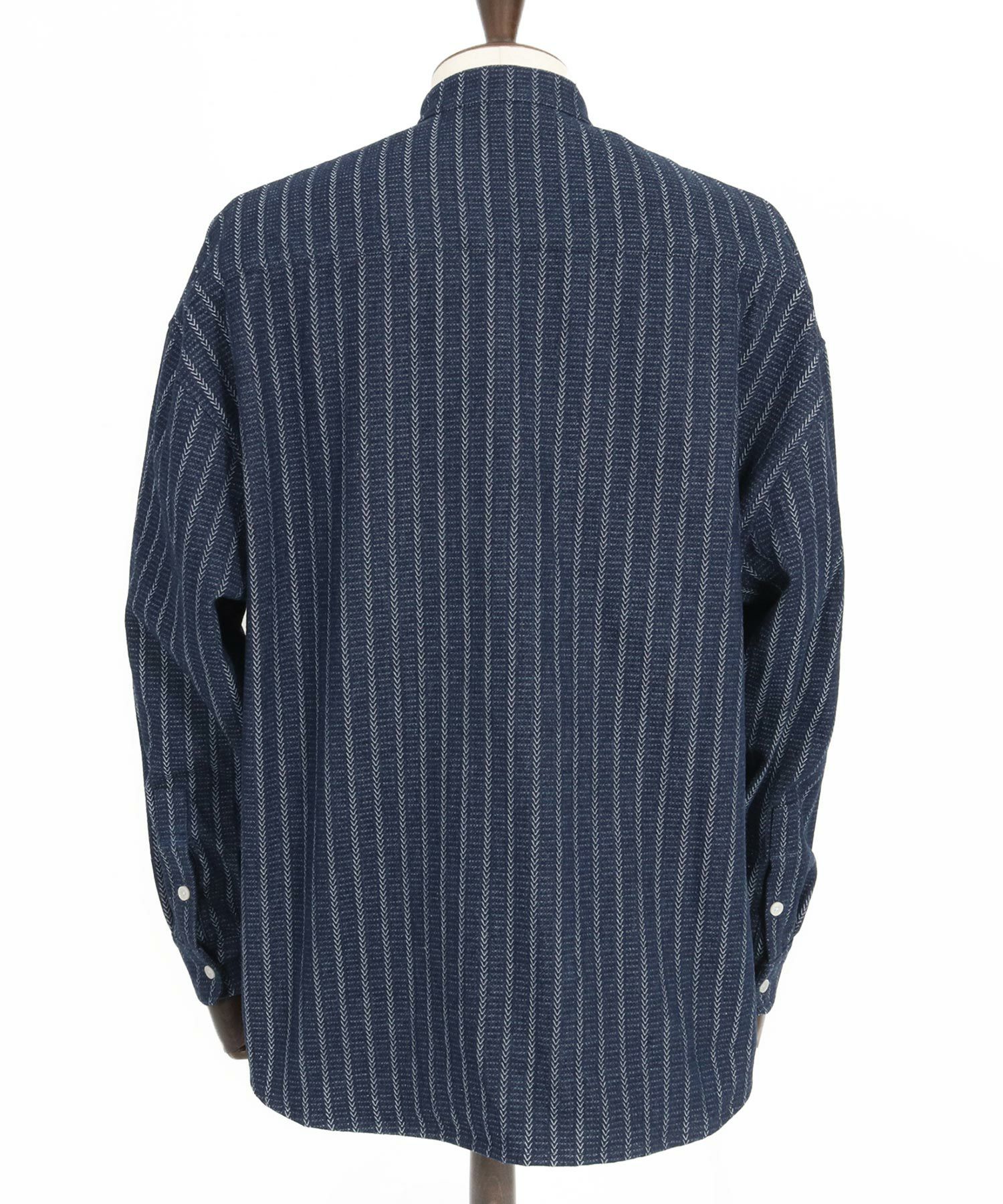 CAMBIO(カンビオ)】Herringbone Stripe Jacquard Denim Band Collar
