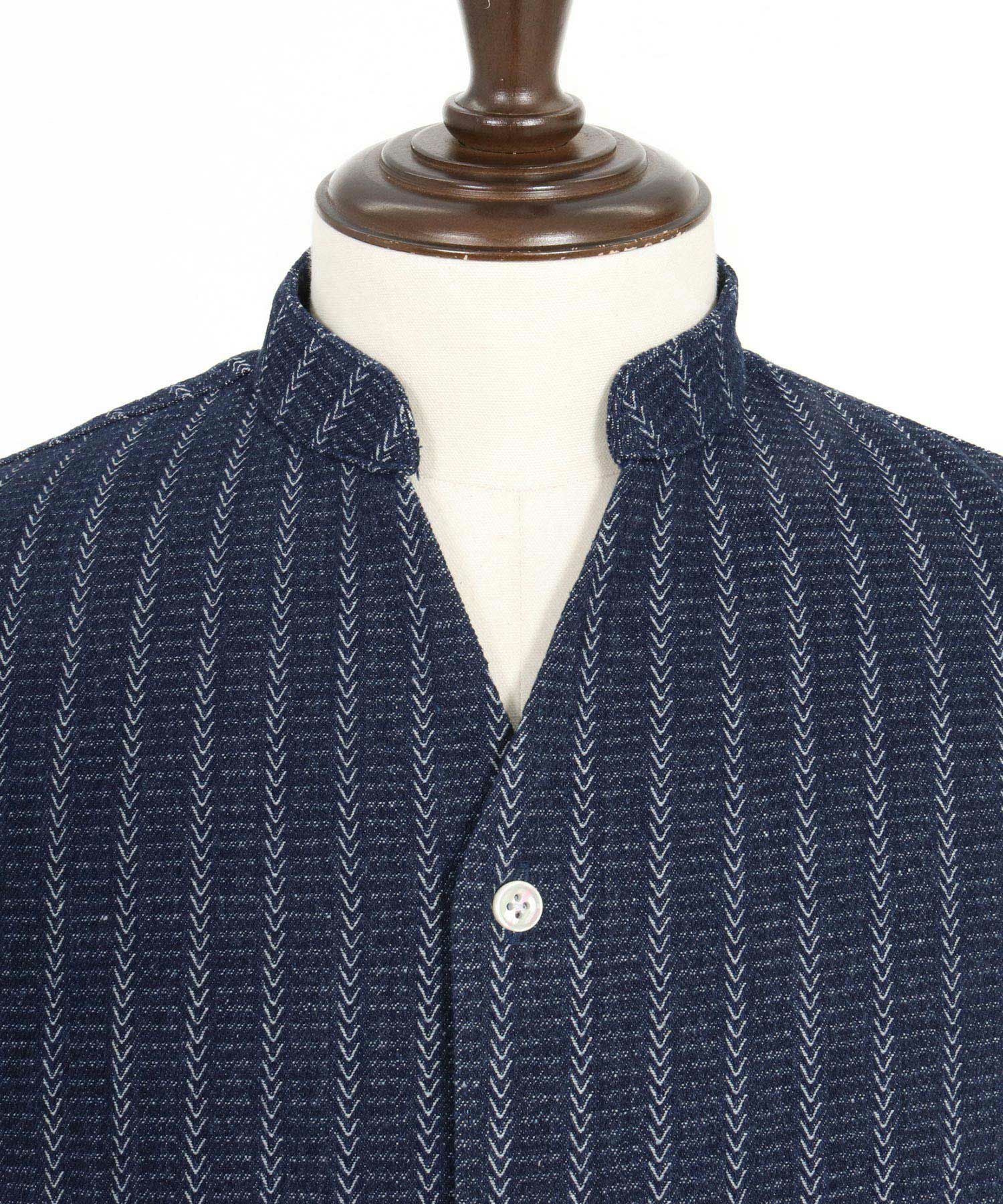 CAMBIO(カンビオ)】Herringbone Stripe Jacquard Denim Band Collar