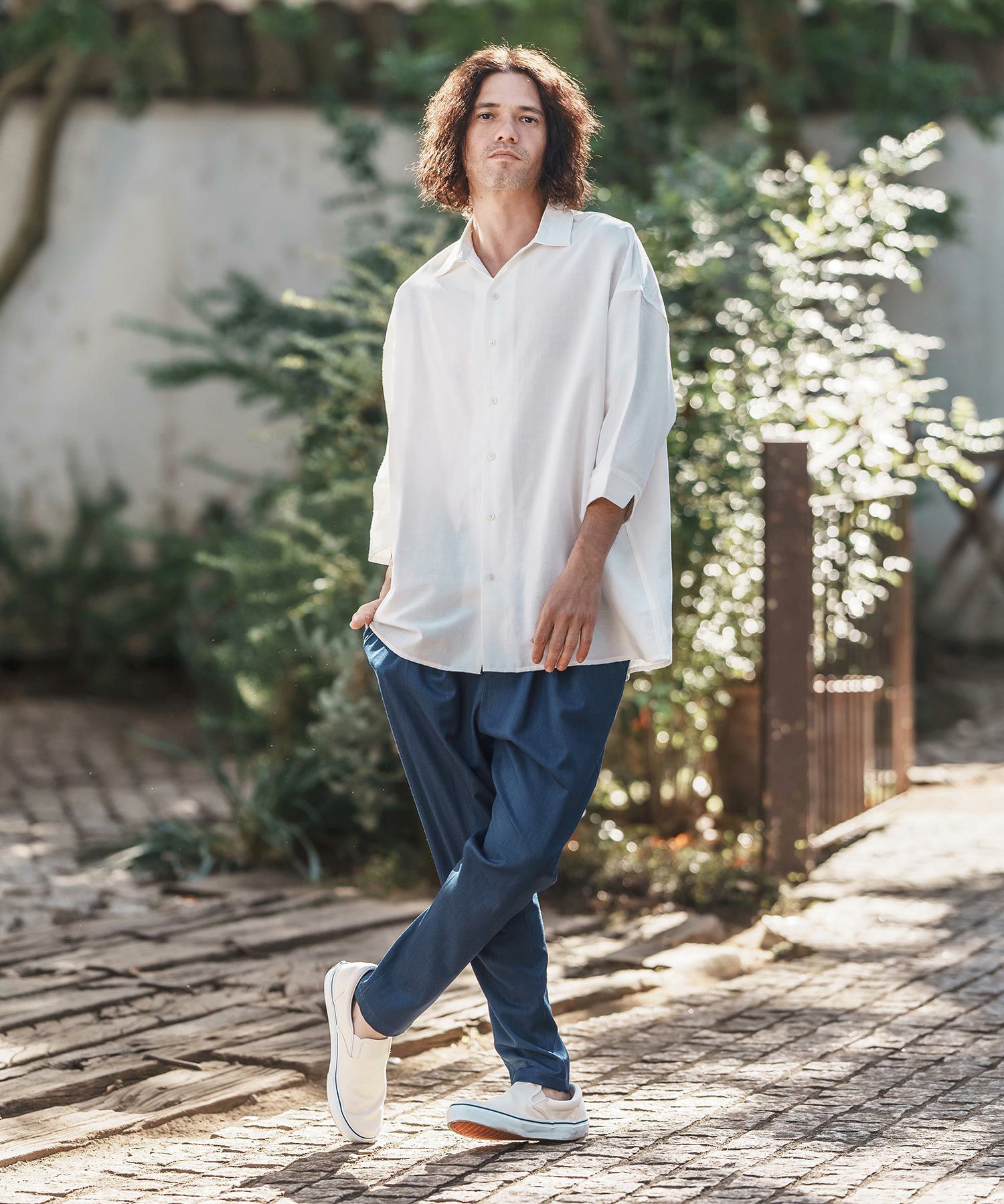 GARYU ホワイト デニムサルエルパンツ M marai（マーライ） デニム サルエルパンツ レディース メンズ