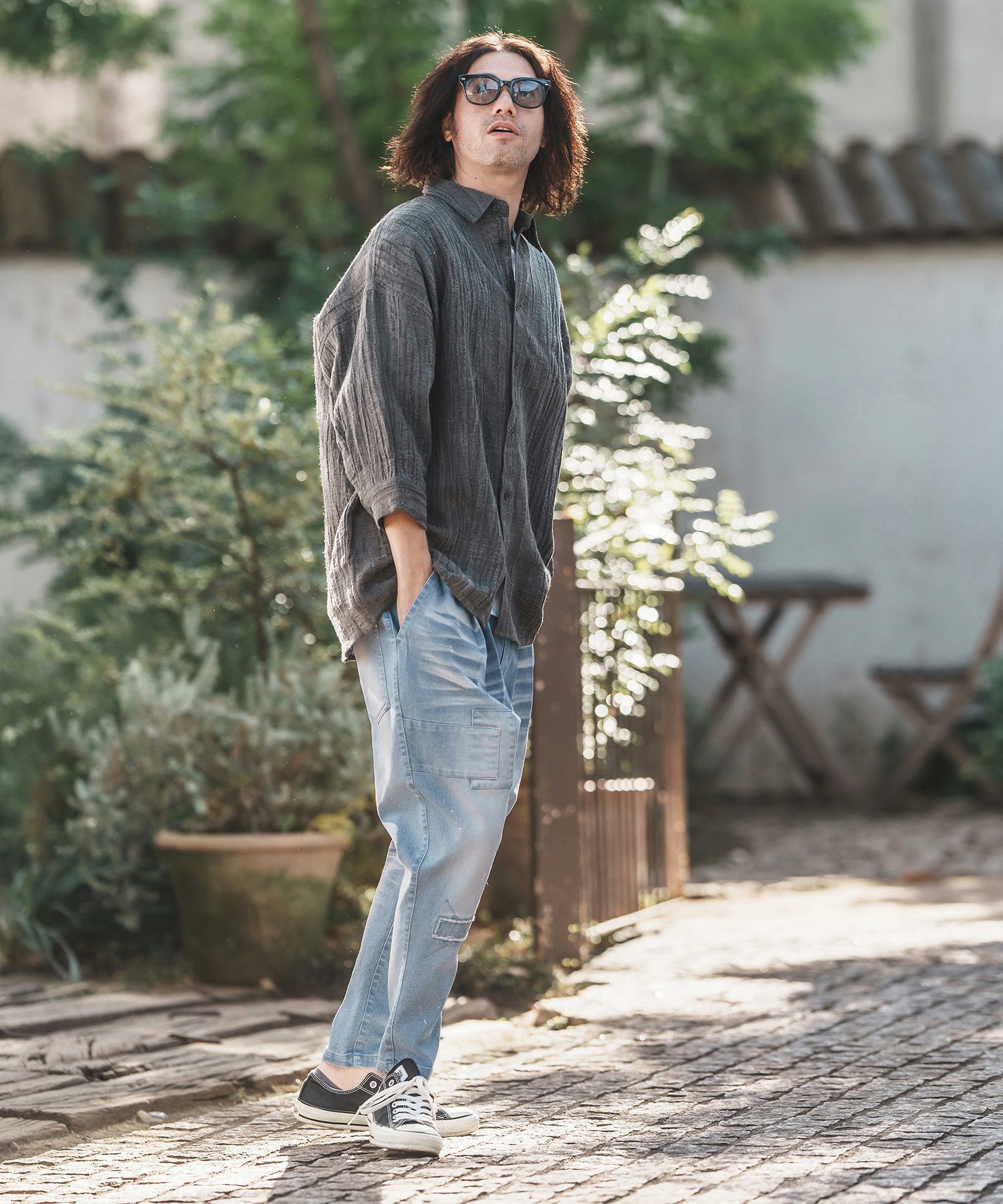30%OFF【CAMBIO(カンビオ)】Damage Patch Stretch Denim Tapered Pants