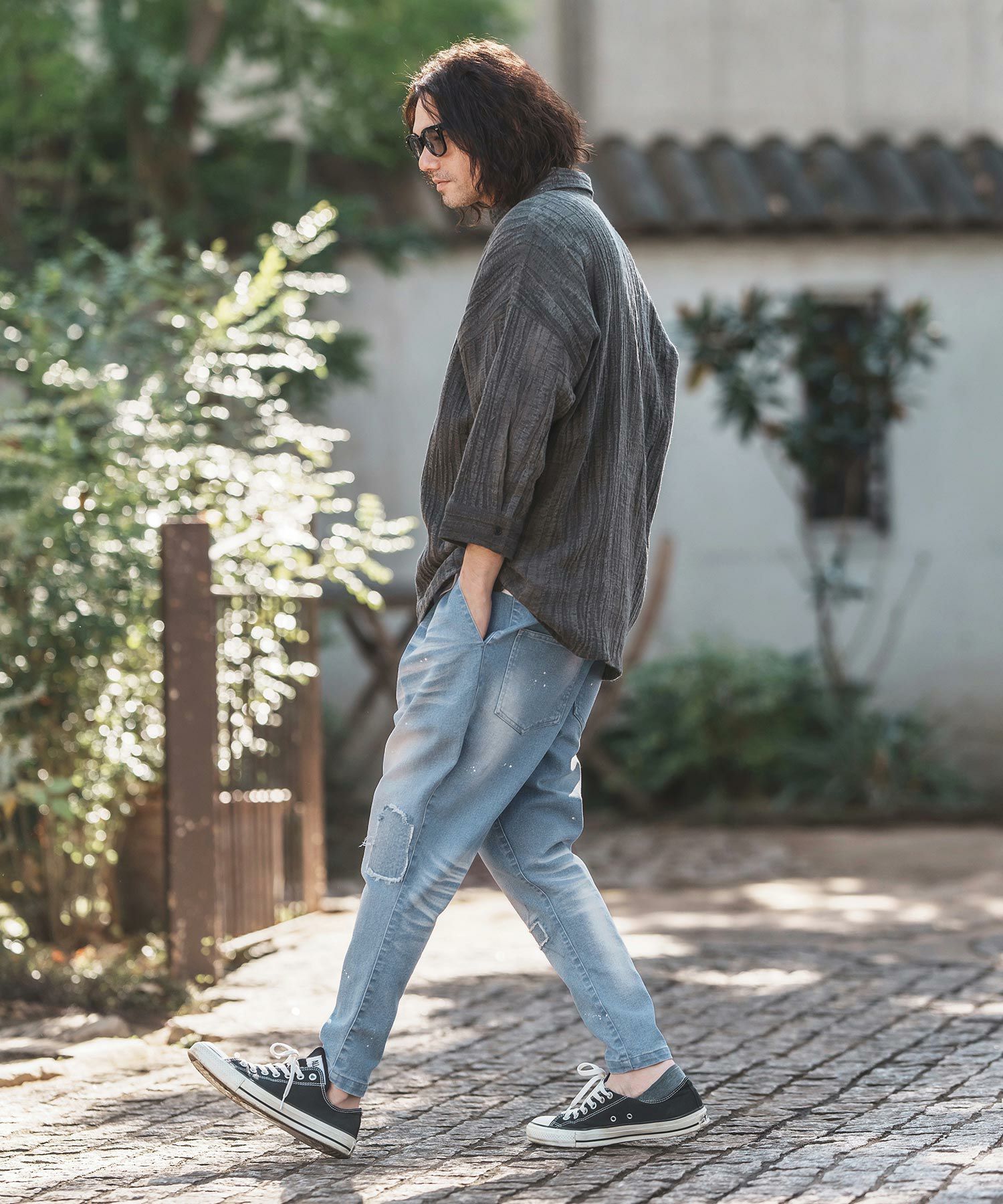 30%OFF【CAMBIO(カンビオ)】Damage Patch Stretch Denim Tapered Pants
