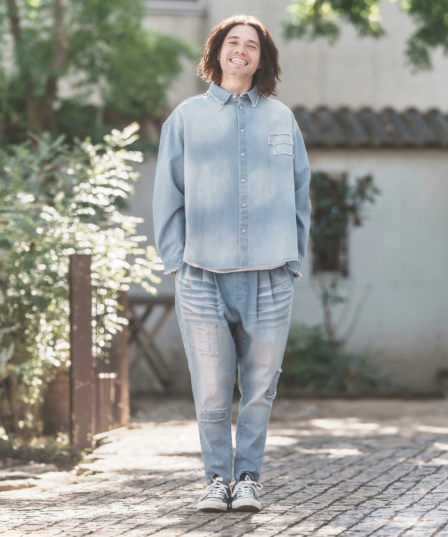 30%OFF【CAMBIO(カンビオ)】Damage Patch Stretch Denim Tapered Pants