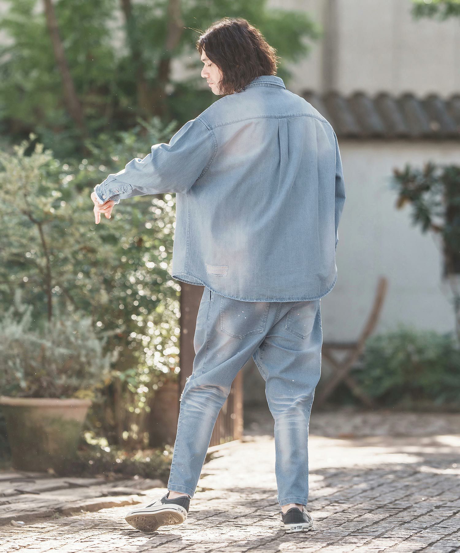 【CAMBIO(カンビオ)】デニムカバーオール　テーパードデニムパンツ 30%OFF【CAMBIO(カンビオ)】Damage Patch Stretch Denim Tapered Pants