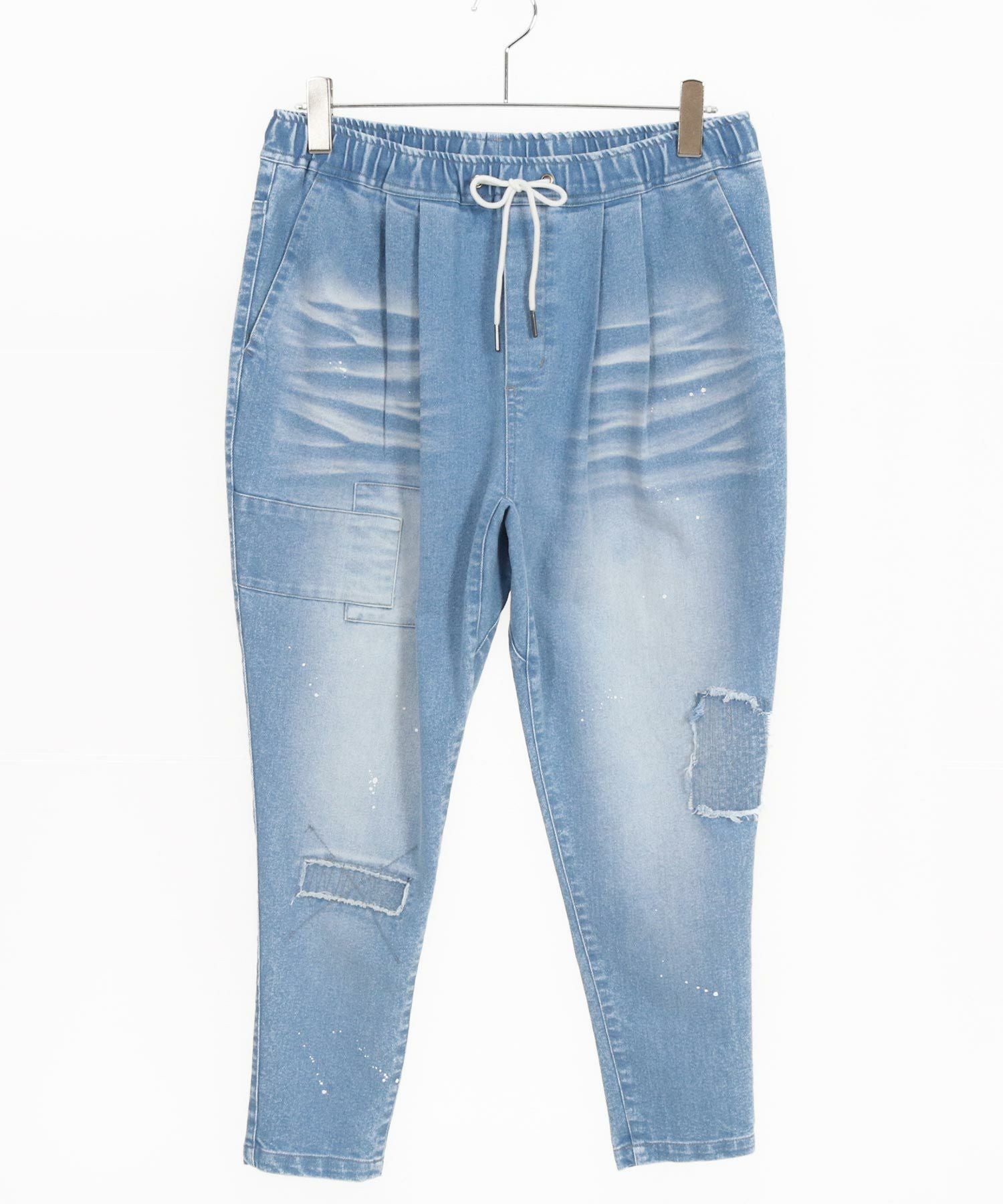 30%OFF【CAMBIO(カンビオ)】Damage Patch Stretch Denim Tapered Pants