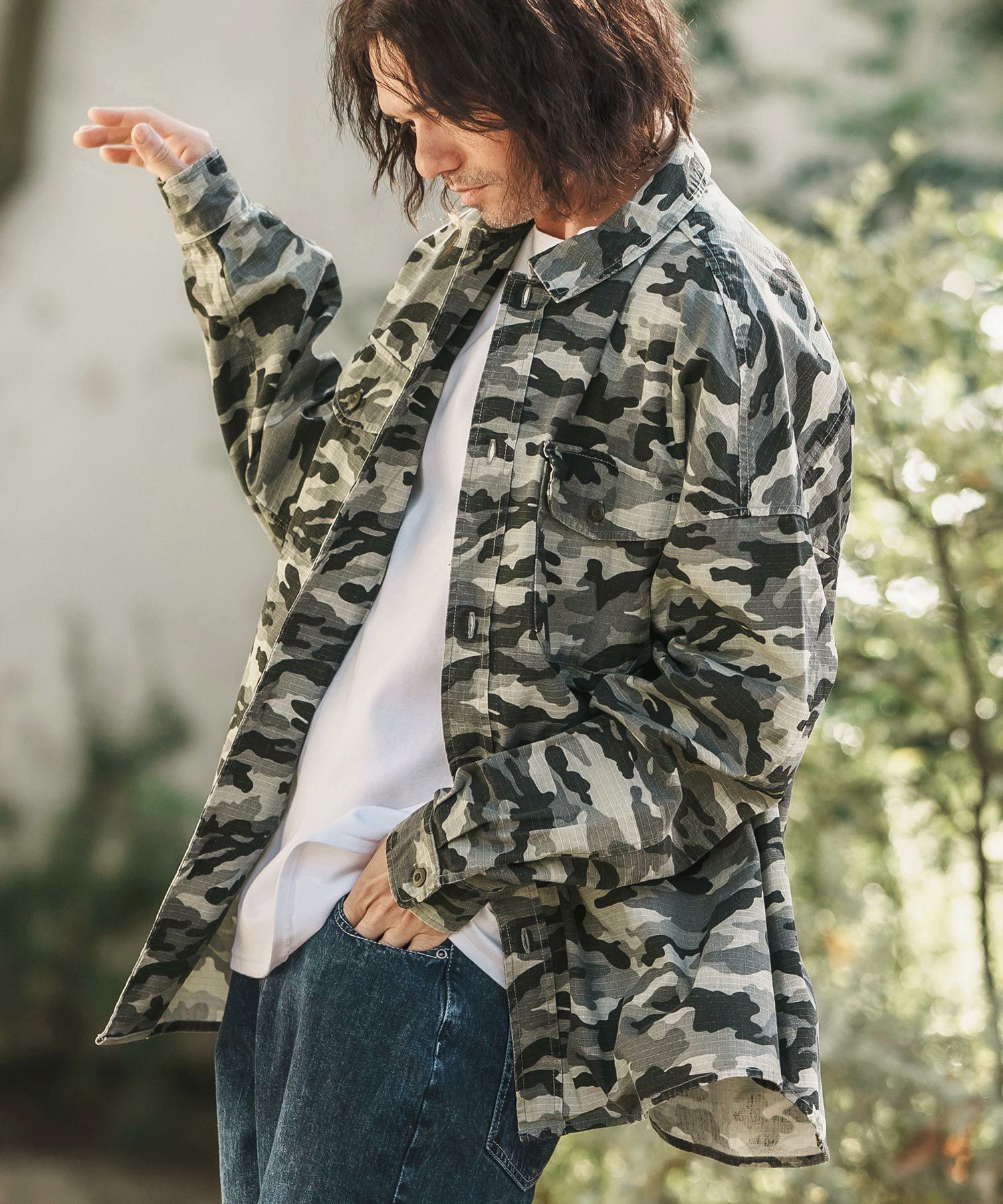 50%OFF【CAMBIO(カンビオ)】Bio Wash Camofurage Ripstop Shirts