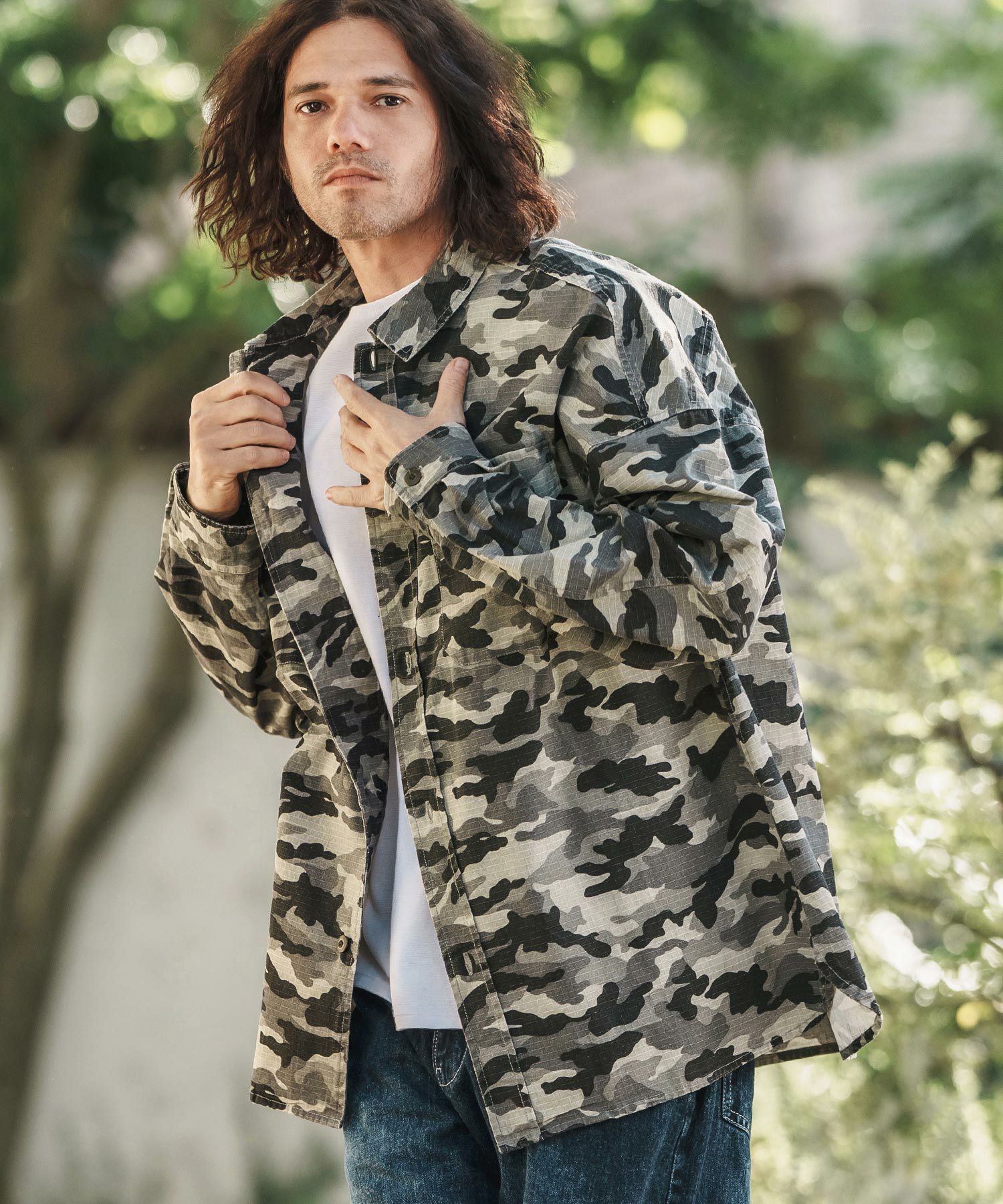 30%OFF【CAMBIO(カンビオ)】Biowash Ripstop Paint Shirts ミリタリー