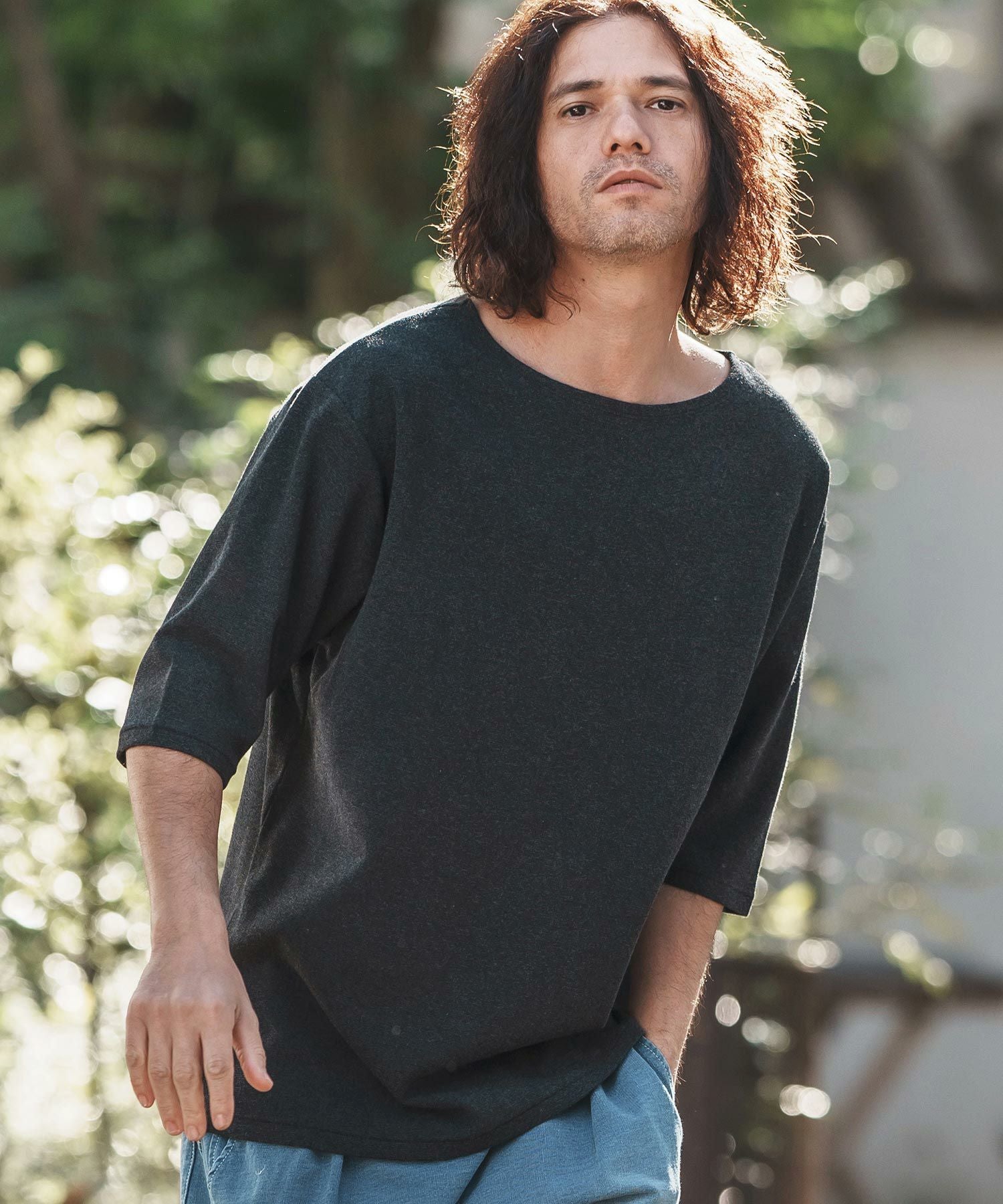 CAMBIO(カンビオ)】Span Fraise Narrow Boat Neck Cut sew Tシャツ