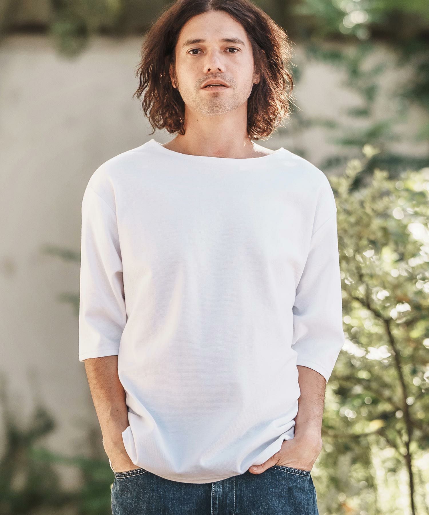 CAMBIO(カンビオ)】Span Fraise Narrow Boat Neck Cut sew Tシャツ