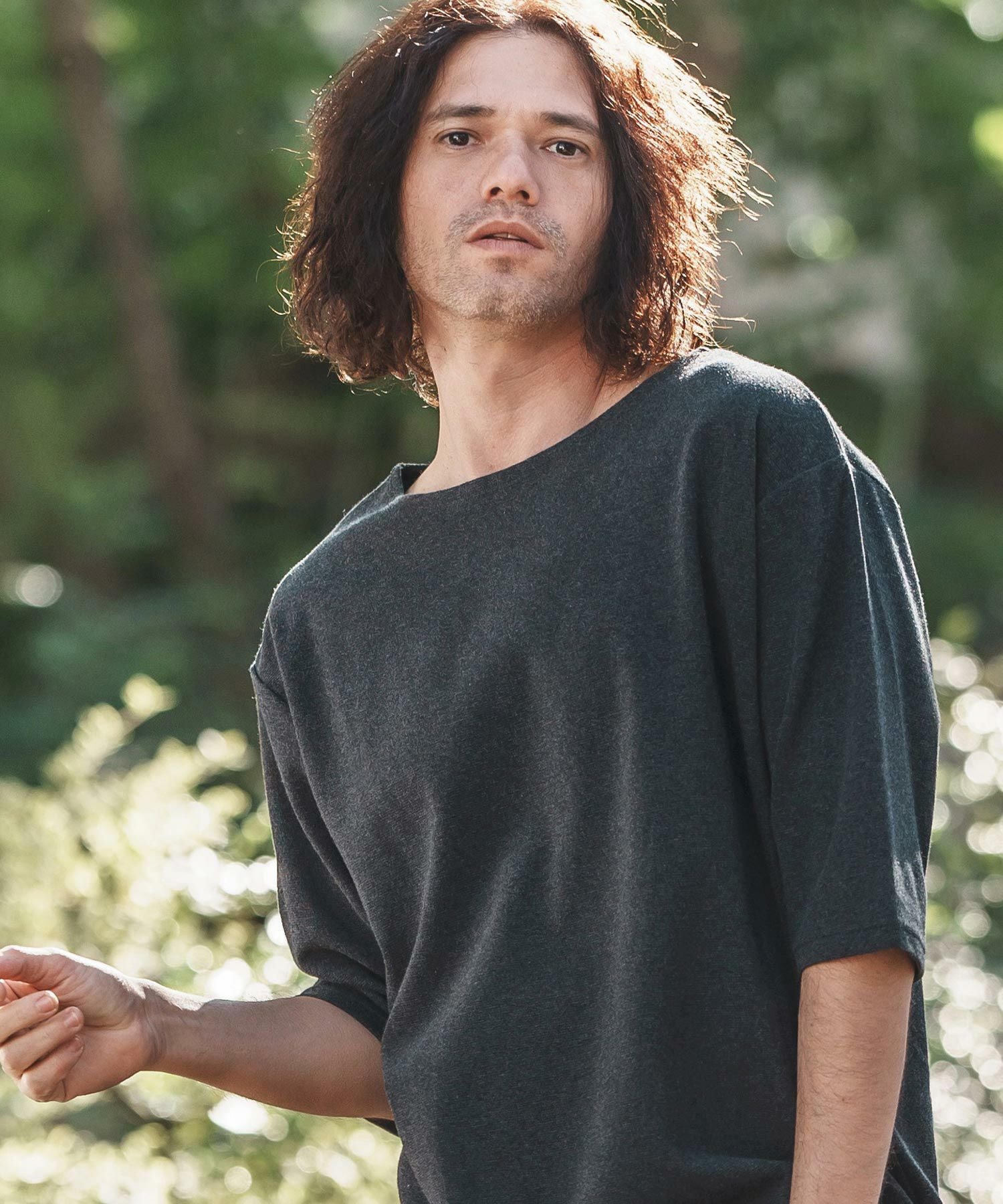 CAMBIO(カンビオ)】Span Fraise Narrow Boat Neck Cut sew Tシャツ