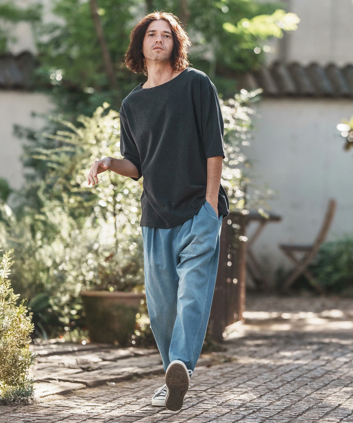 CAMBIO(カンビオ)】Span Fraise Narrow Boat Neck Cut sew Tシャツ