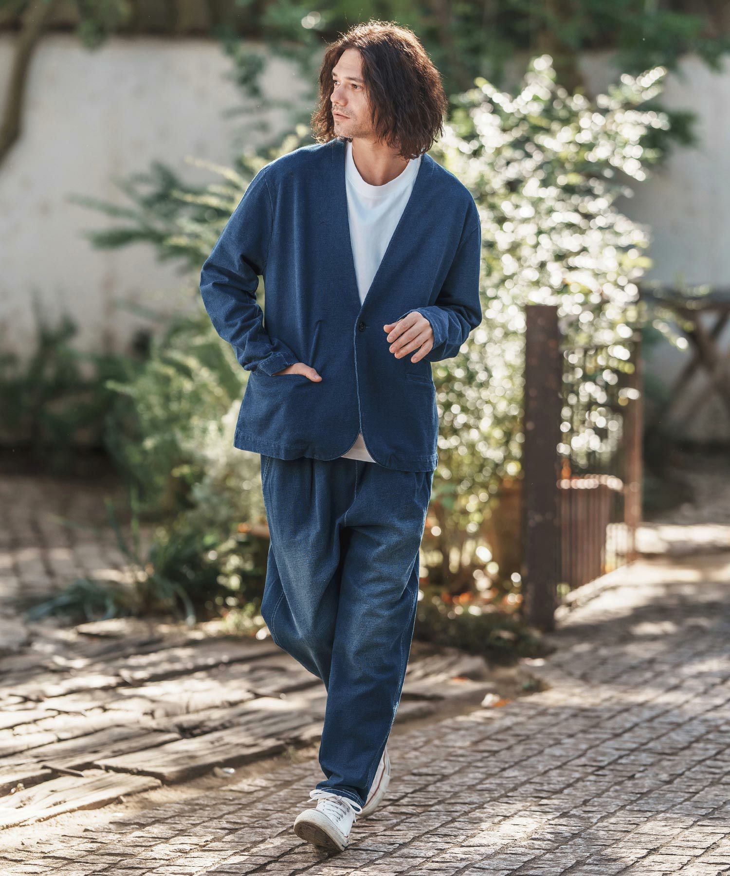 CAMBIO(カンビオ)】Indigo Sweat Tuck Pants スウェットタックパンツ