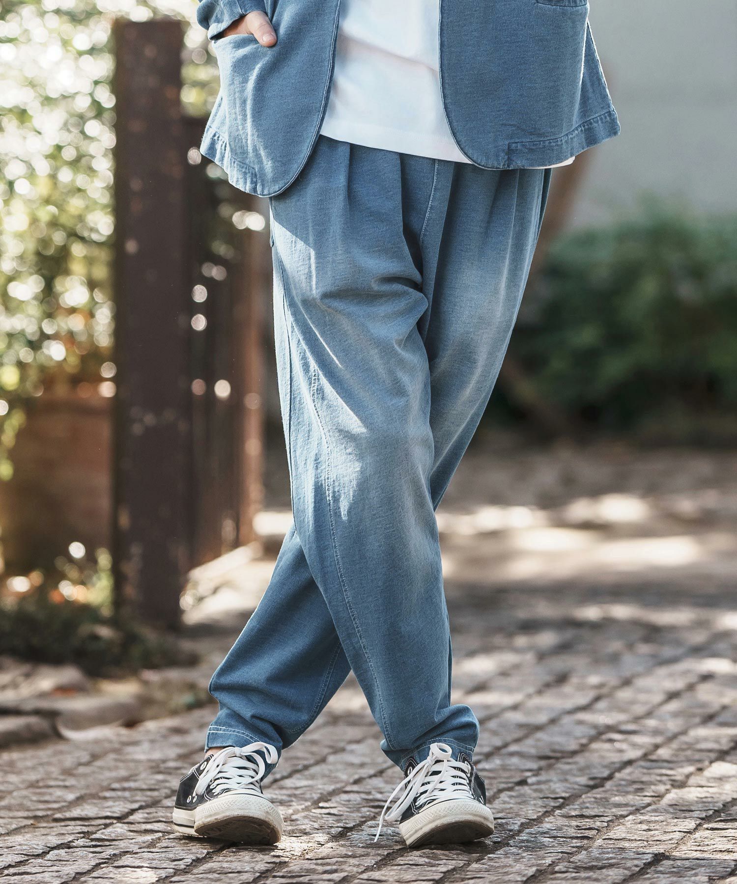 CAMBIO(カンビオ)】Indigo Sweat Tuck Pants スウェットタックパンツ