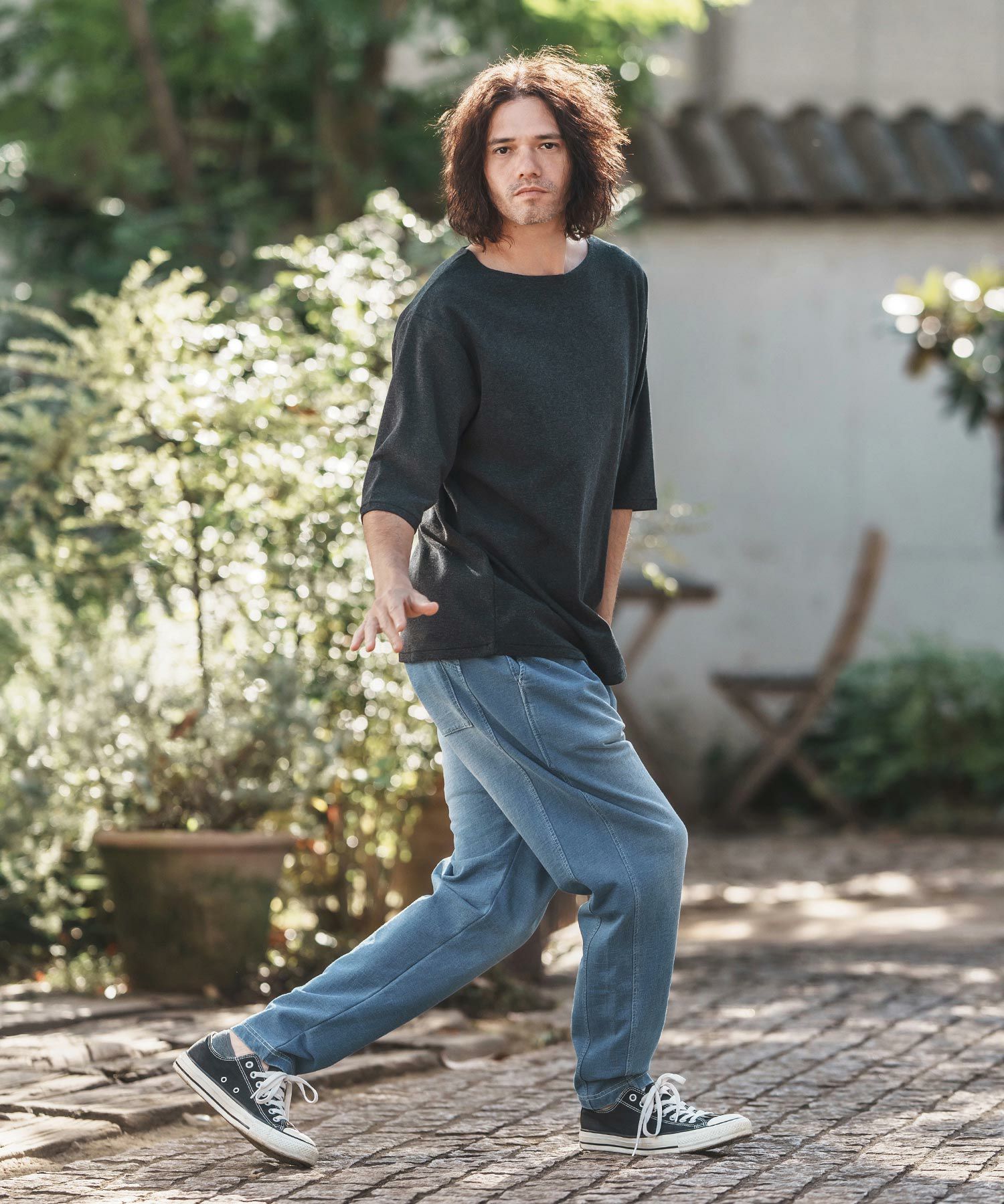 CAMBIO(カンビオ)】Indigo Sweat Tuck Pants スウェットタックパンツ
