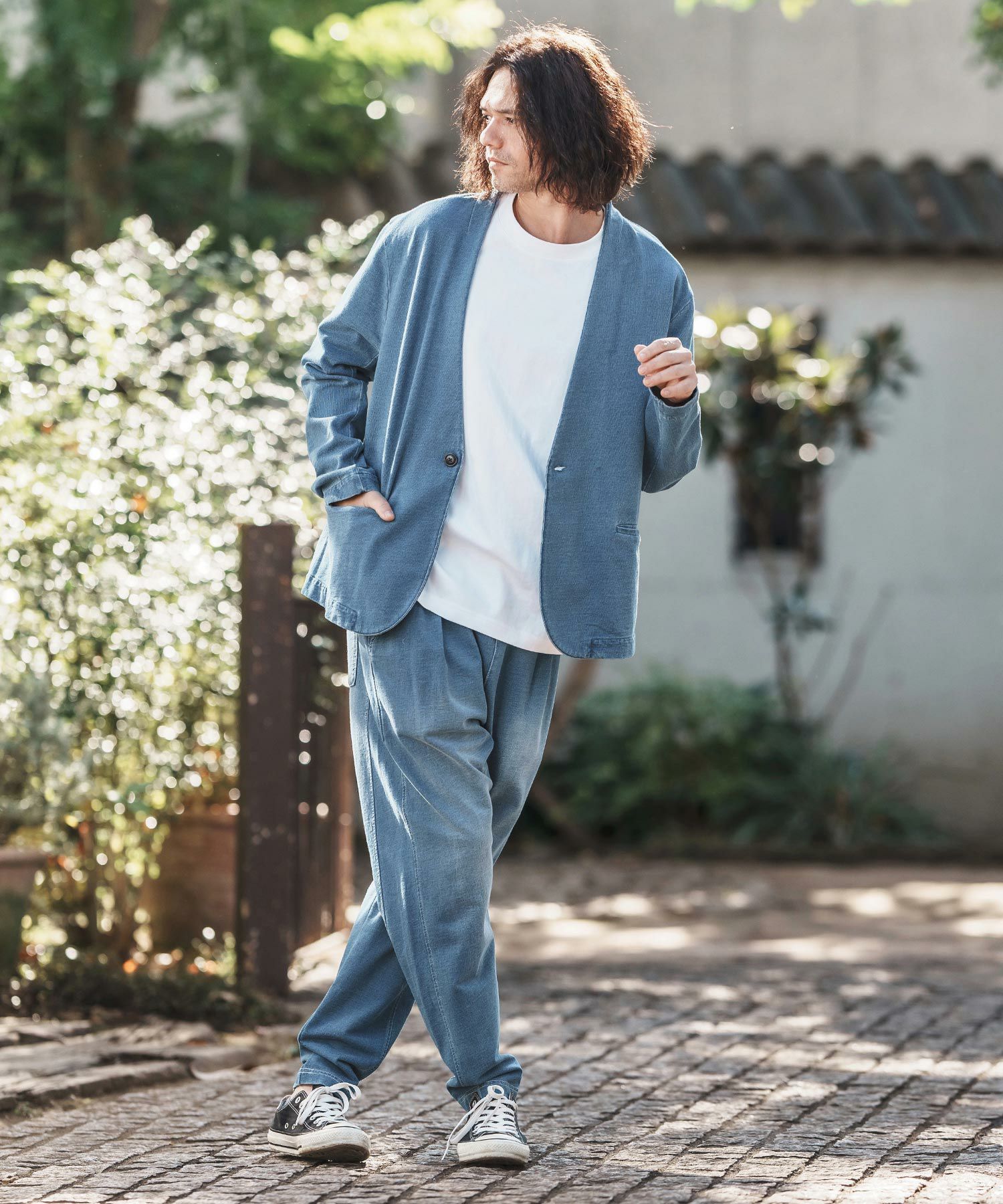 CAMBIO(カンビオ)】Indigo Sweat Tuck Pants スウェットタックパンツ