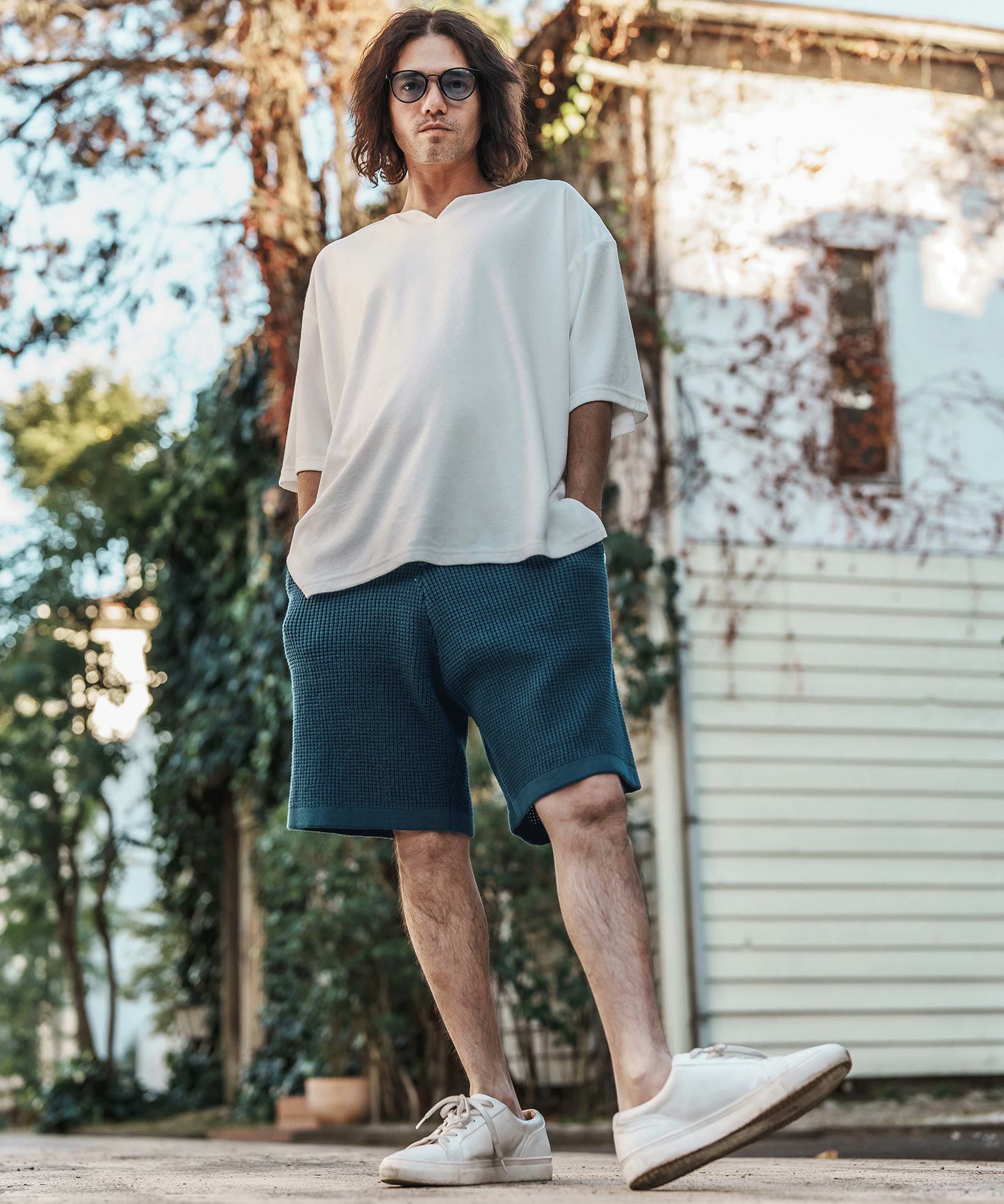 CAMBIO(カンビオ)】Waffle Cotton Knit Short Pants ニットショート