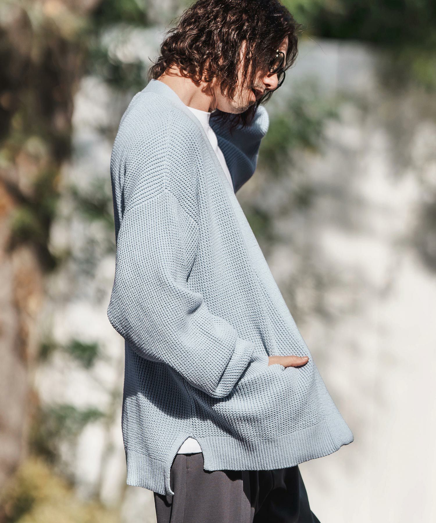 CAMBIO(カンビオ)】Waffle Cotton Knit Buttonless Cardigan ニット