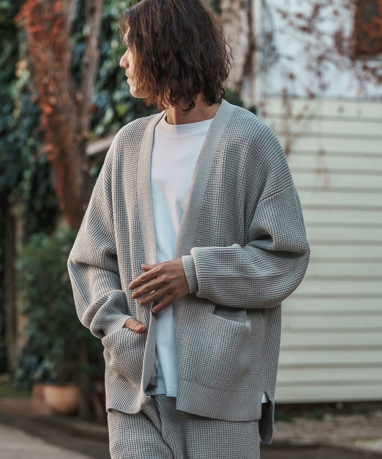 CAMBIO(カンビオ)】Waffle Cotton Knit Buttonless Cardigan ニット