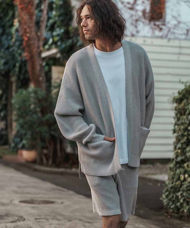 CAMBIO(カンビオ)】Waffle Cotton Knit Buttonless Cardigan ニット 