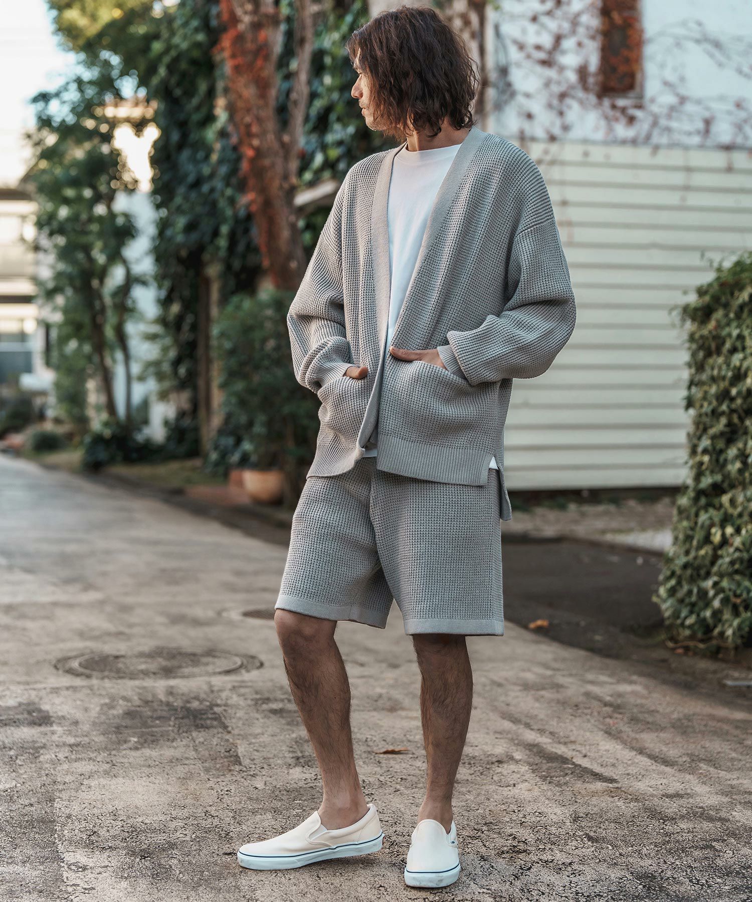 CAMBIO(カンビオ)】Waffle Cotton Knit Buttonless Cardigan ニット