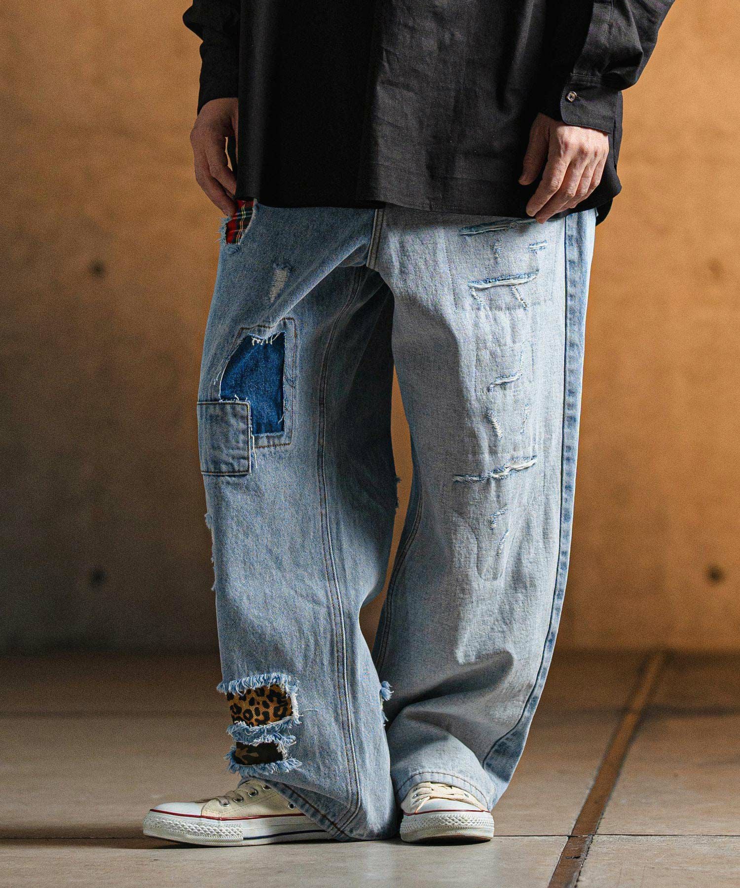 30%OFF【GLIMCLAP(グリムクラップ)】 Distressed denim pants デニム