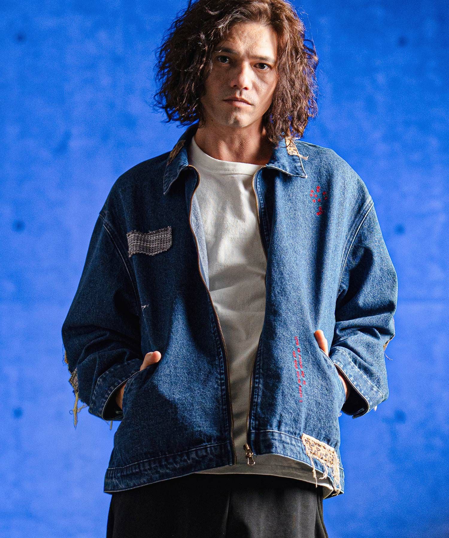 S*K様 【試着のみ】GLIM CLAP パッチワークデニムジャケット オーバー 50%OFF【GLIMCLAP(グリムクラップ)】Distressed denim jacket デニム