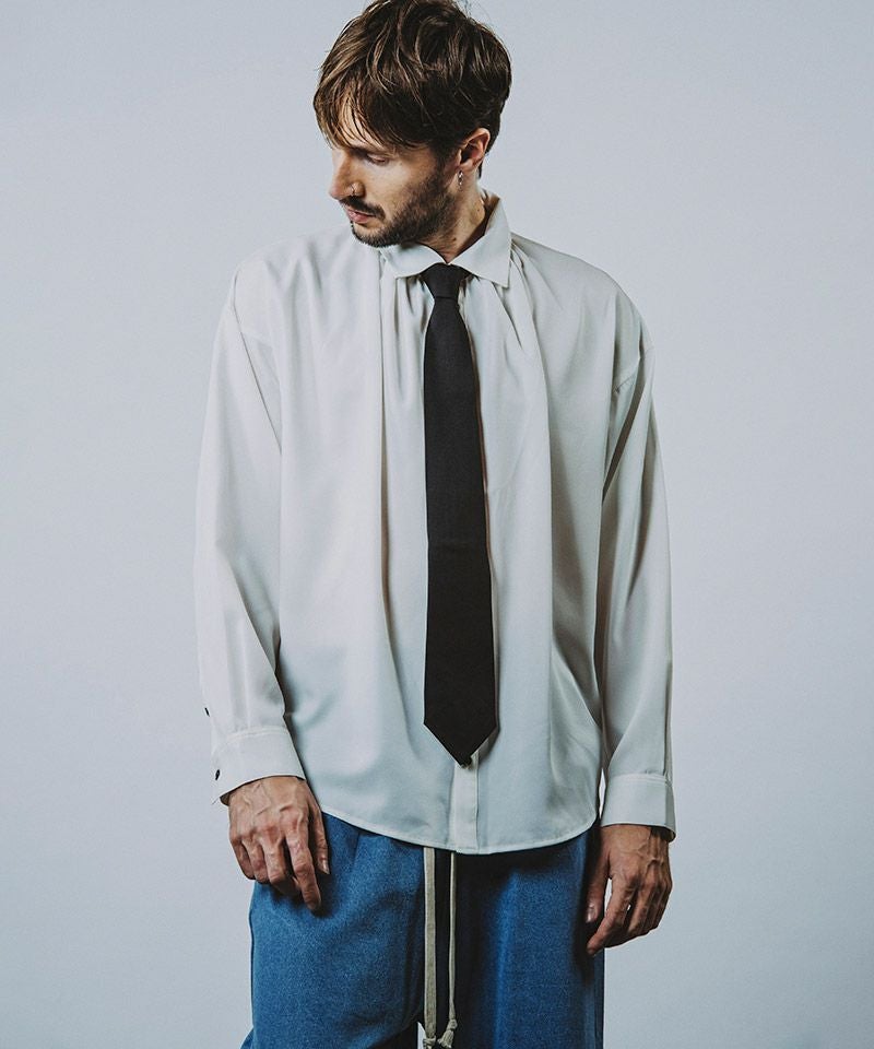 30%OFF【NO ID.(ノーアイディー)】ﾈｸﾀｲ付ﾈｯｸｷﾞｬｻﾞｰBIG-SH シャツ