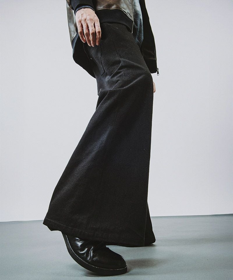 MANOF CLANE ボリュームギャザースカートパンツ ワイド フレア 黒 ≪通常販売≫volume gather flare skirt （ボリュームギャザーフレア