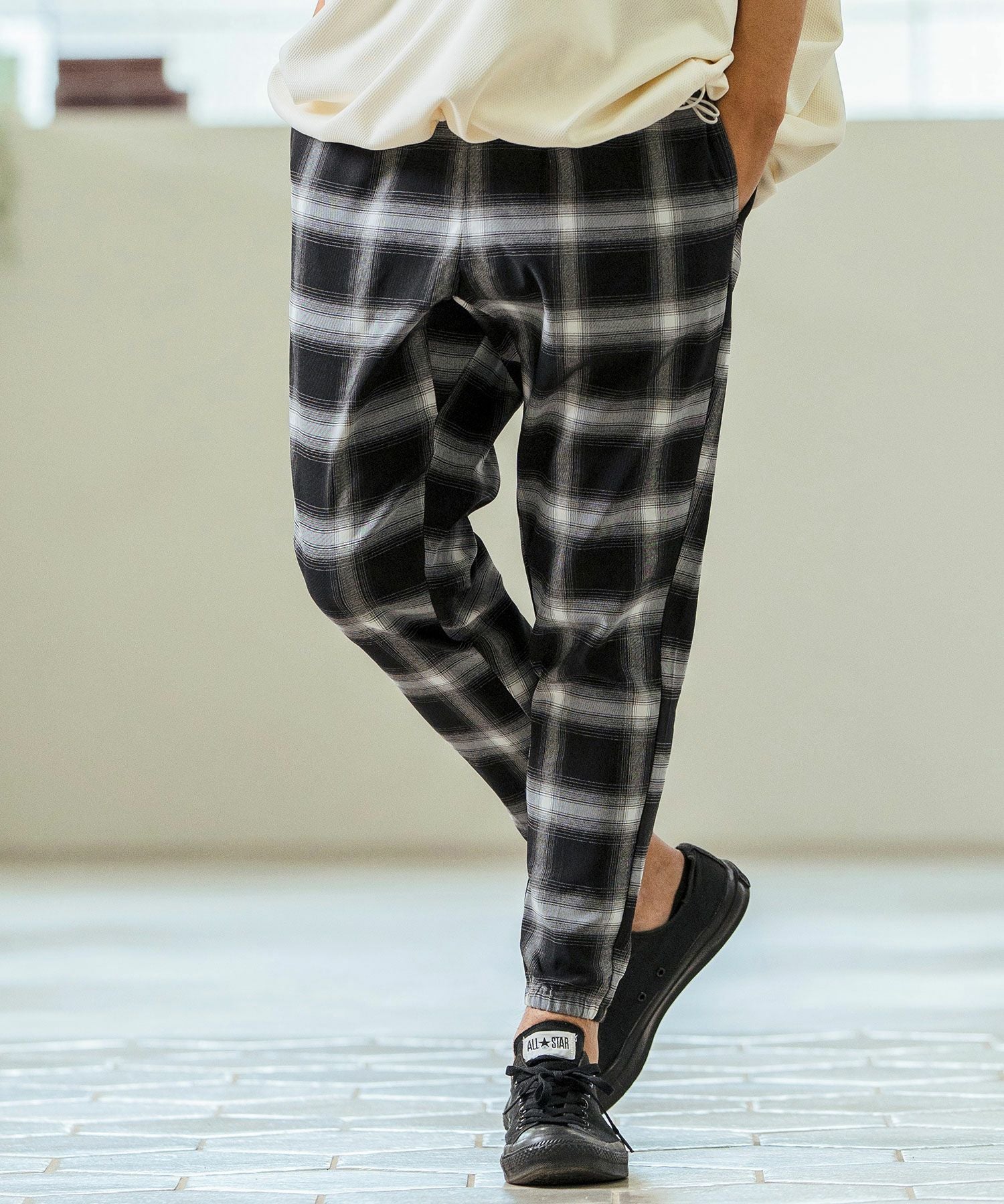 Magine(マージン)】Stretch Check Fabric Tapered Pants チェック柄