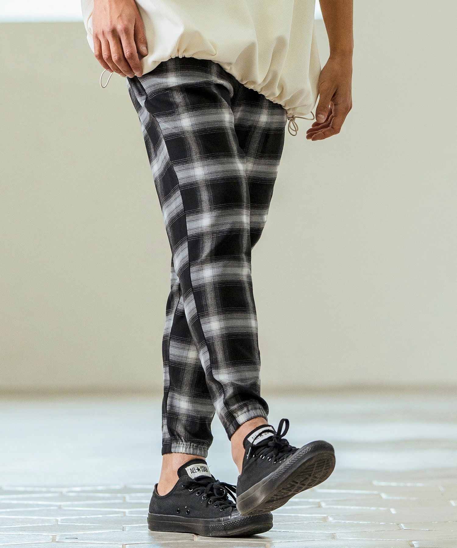 Magine(マージン)】Stretch Check Fabric Tapered Pants チェック柄