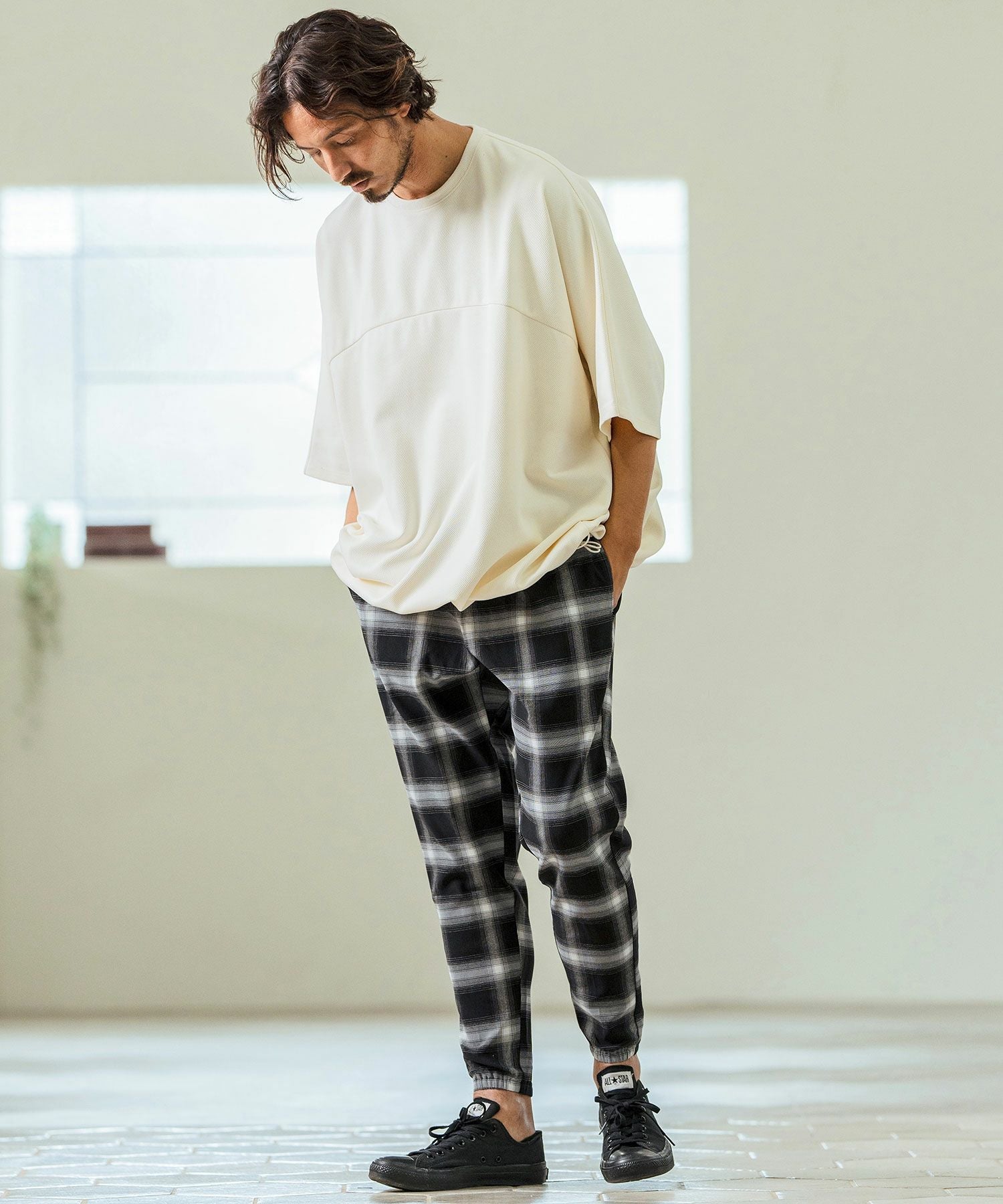 Magine(マージン)】Stretch Check Fabric Tapered Pants チェック柄