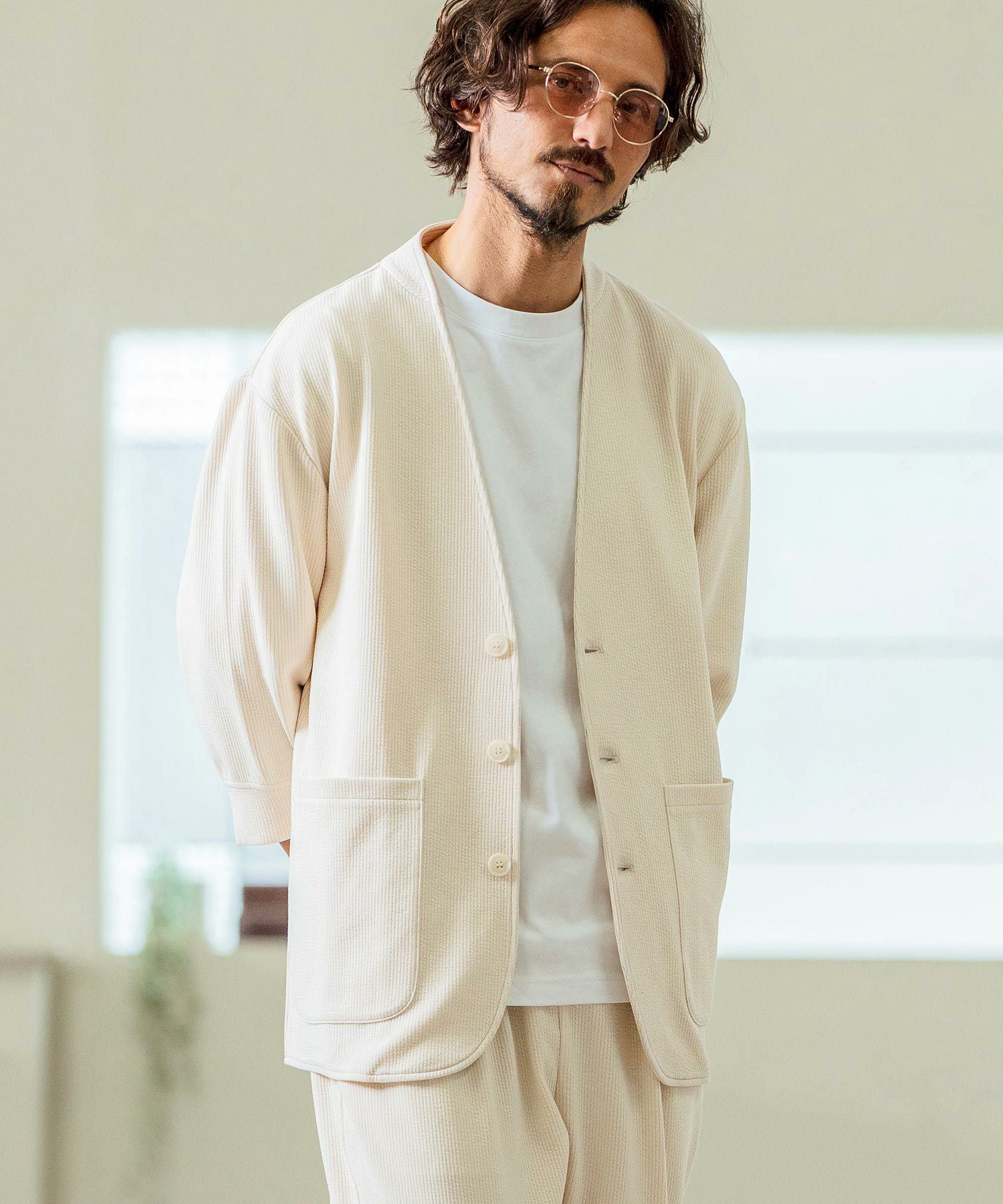 Magine(マージン)】Seersucker 3-4 Sleeve Cardigan カーディガン