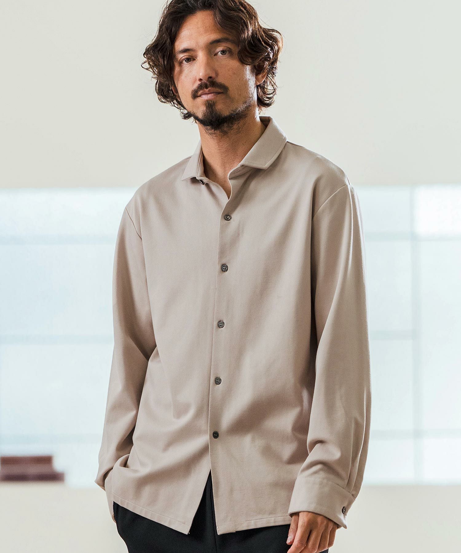 Magine(マージン)】Tricot Twill 3-4 Sleeve Shirts スッキパーカラー