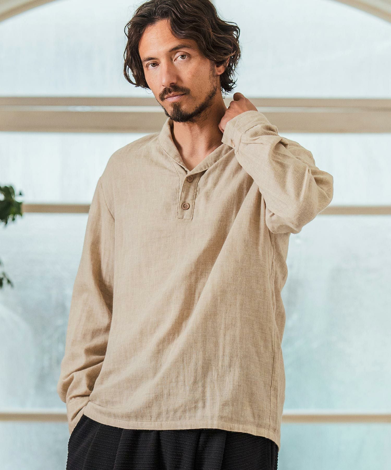 長袖シャツ（マーロンフィレンツェ） Magine(マージン)】Gauze Fabric Shawl Collar Shirts ショールカラー