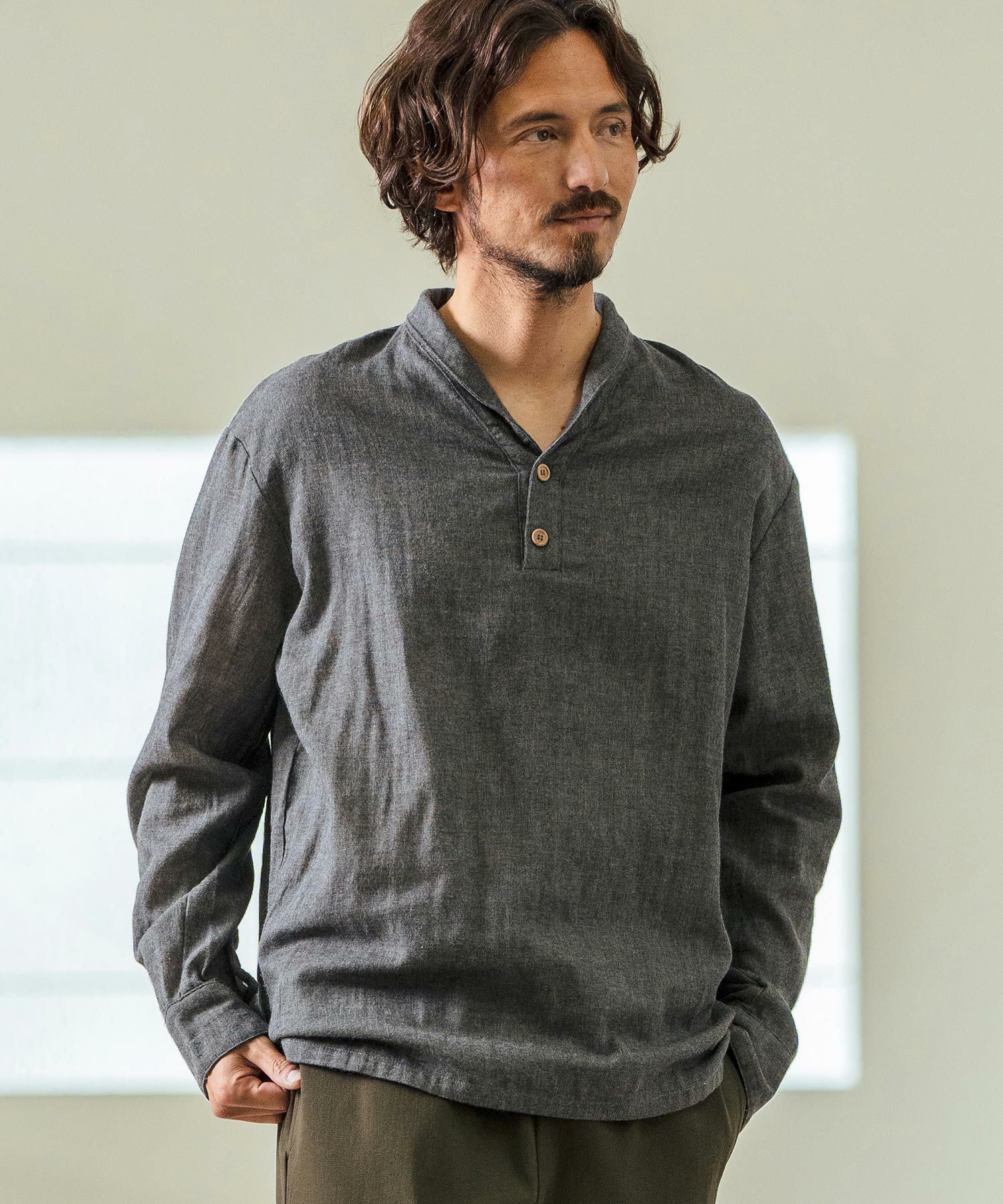 長袖シャツ（マーロンフィレンツェ） Magine(マージン)】Gauze Fabric Shawl Collar Shirts ショールカラー