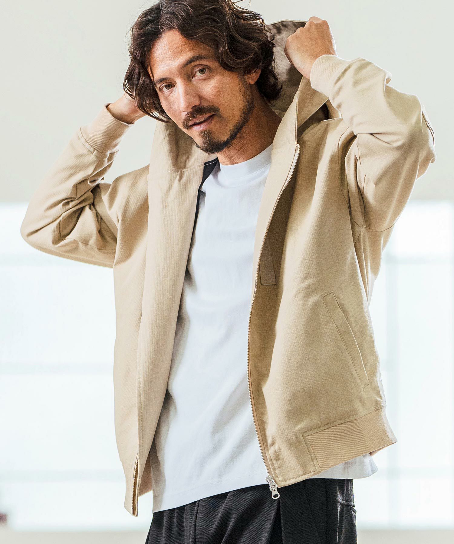 Magine(マージン)】Cotton Jacquard Stretch Fabric Hooded Blouson